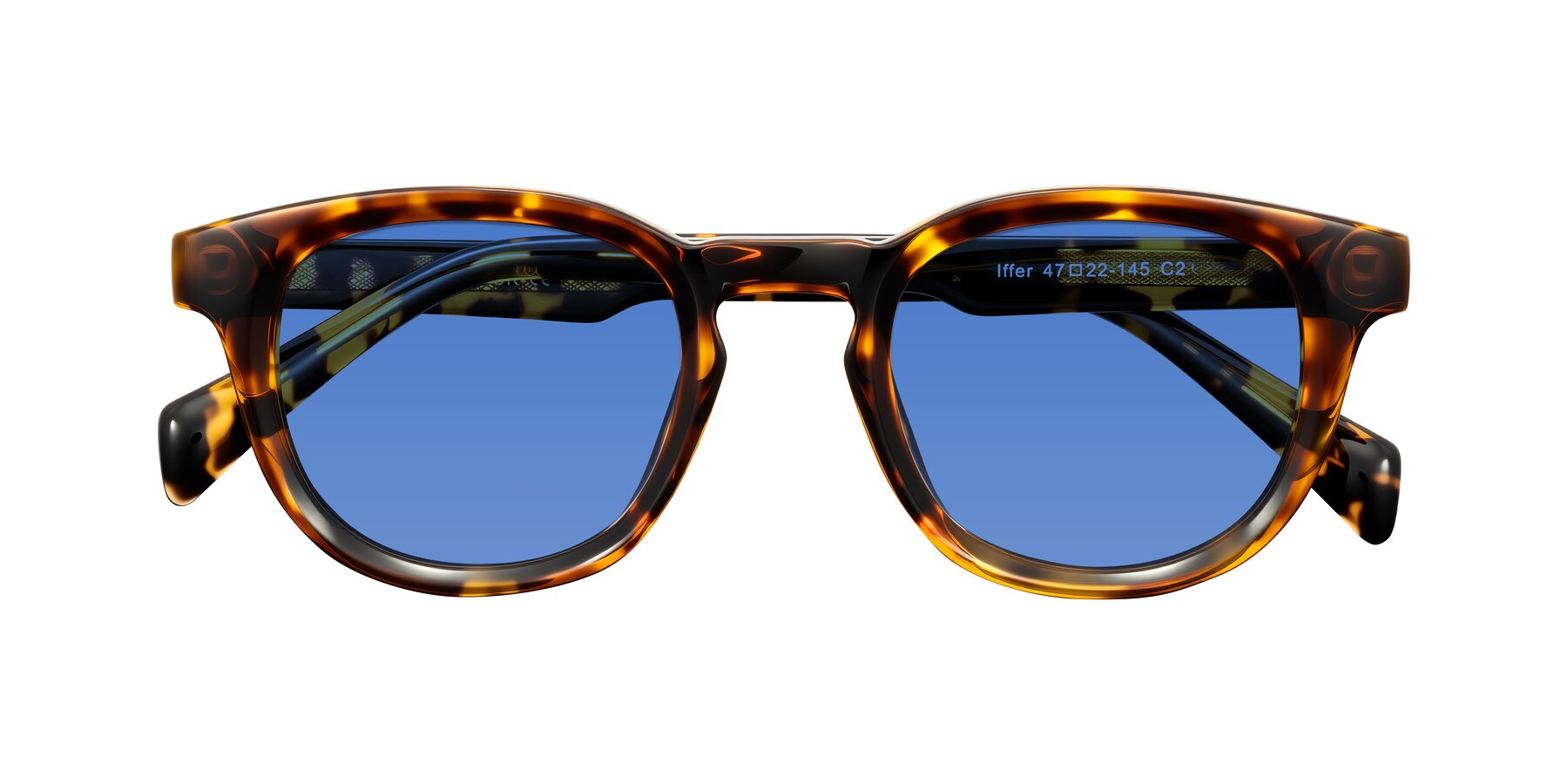 Folded Front of Iffer in Tortoise with Blue Tinted Lenses