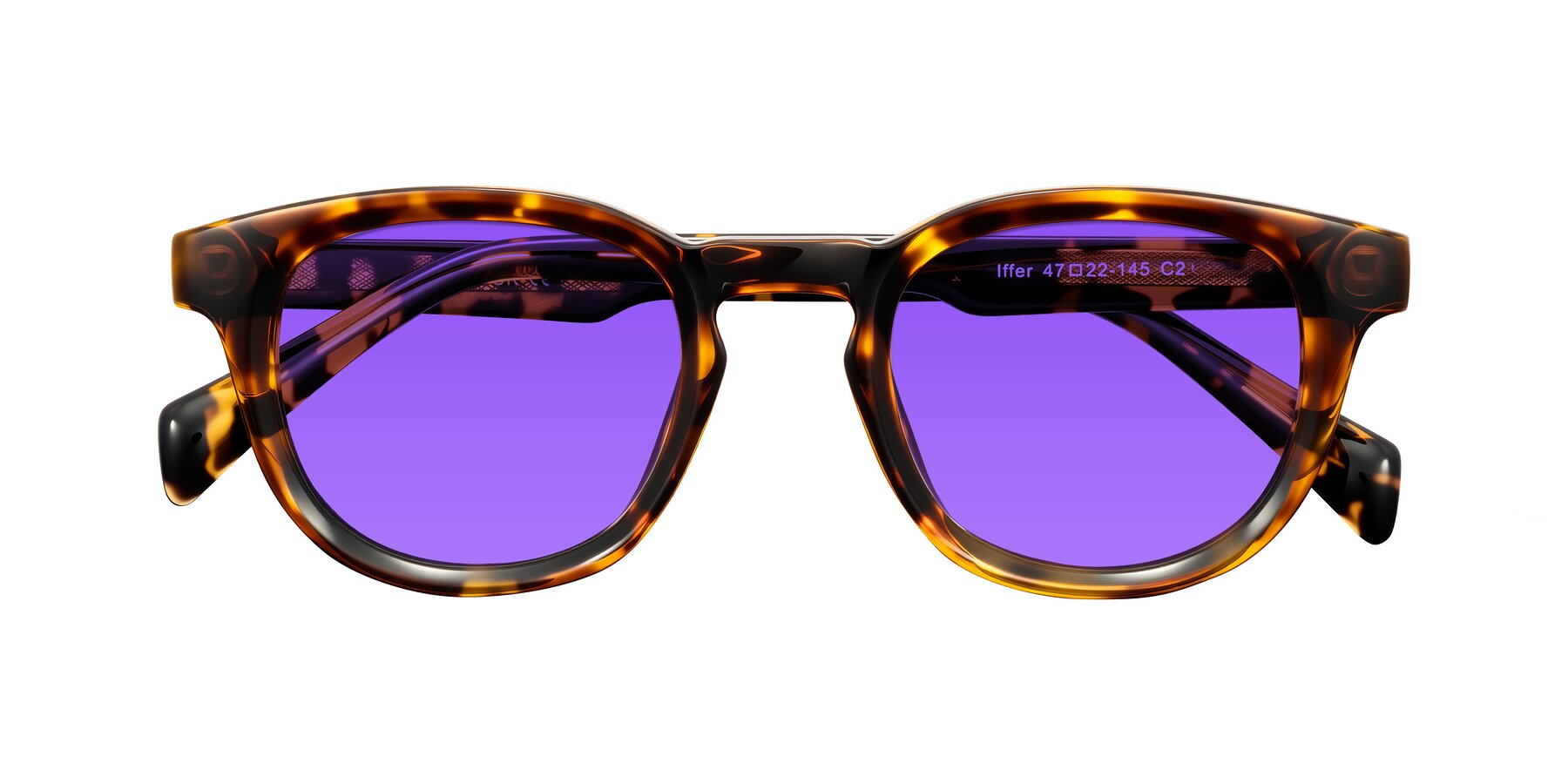 Folded Front of Iffer in Tortoise with Purple Tinted Lenses