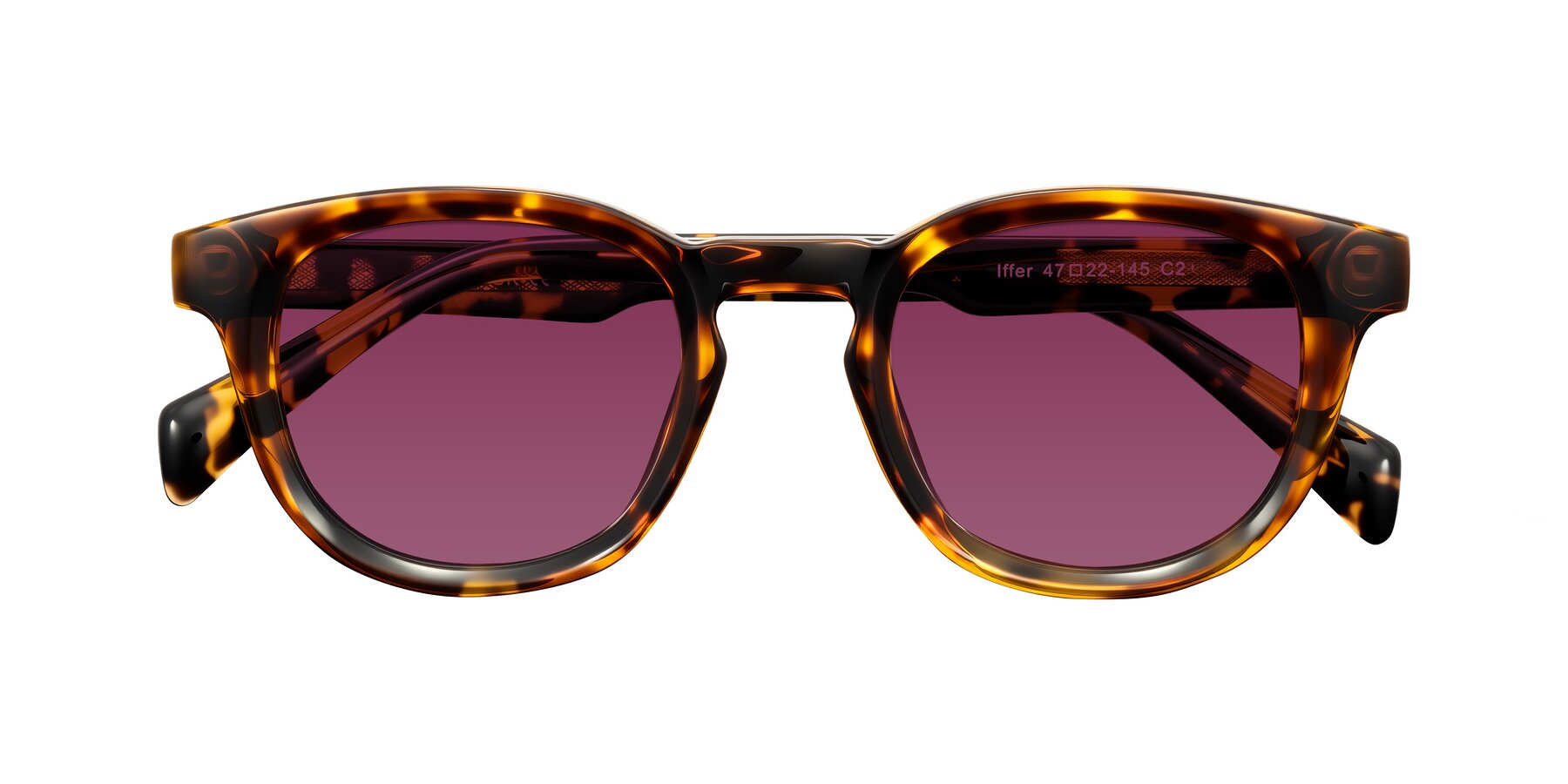 Folded Front of Iffer in Tortoise with Wine Tinted Lenses