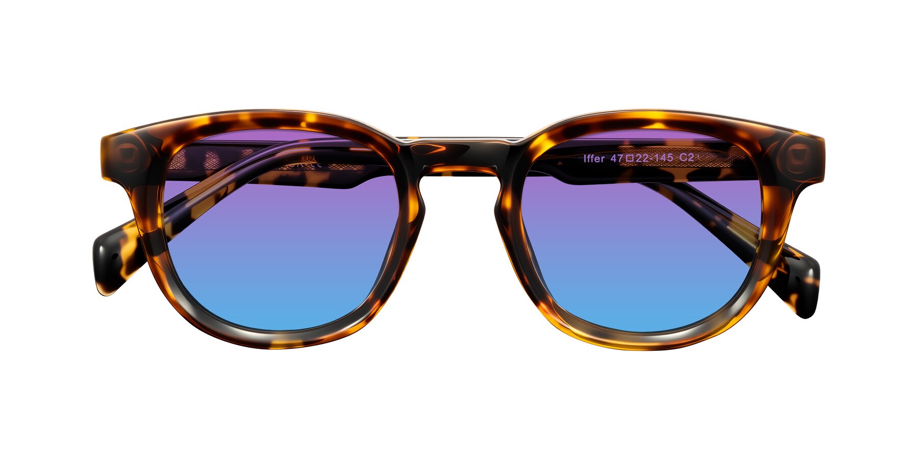 Folded Front of Iffer in Tortoise with Purple / Blue Gradient Lenses
