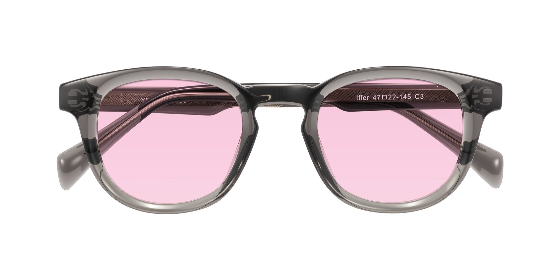 Folded Front of Iffer in Gray with Light Pink Tinted Lenses