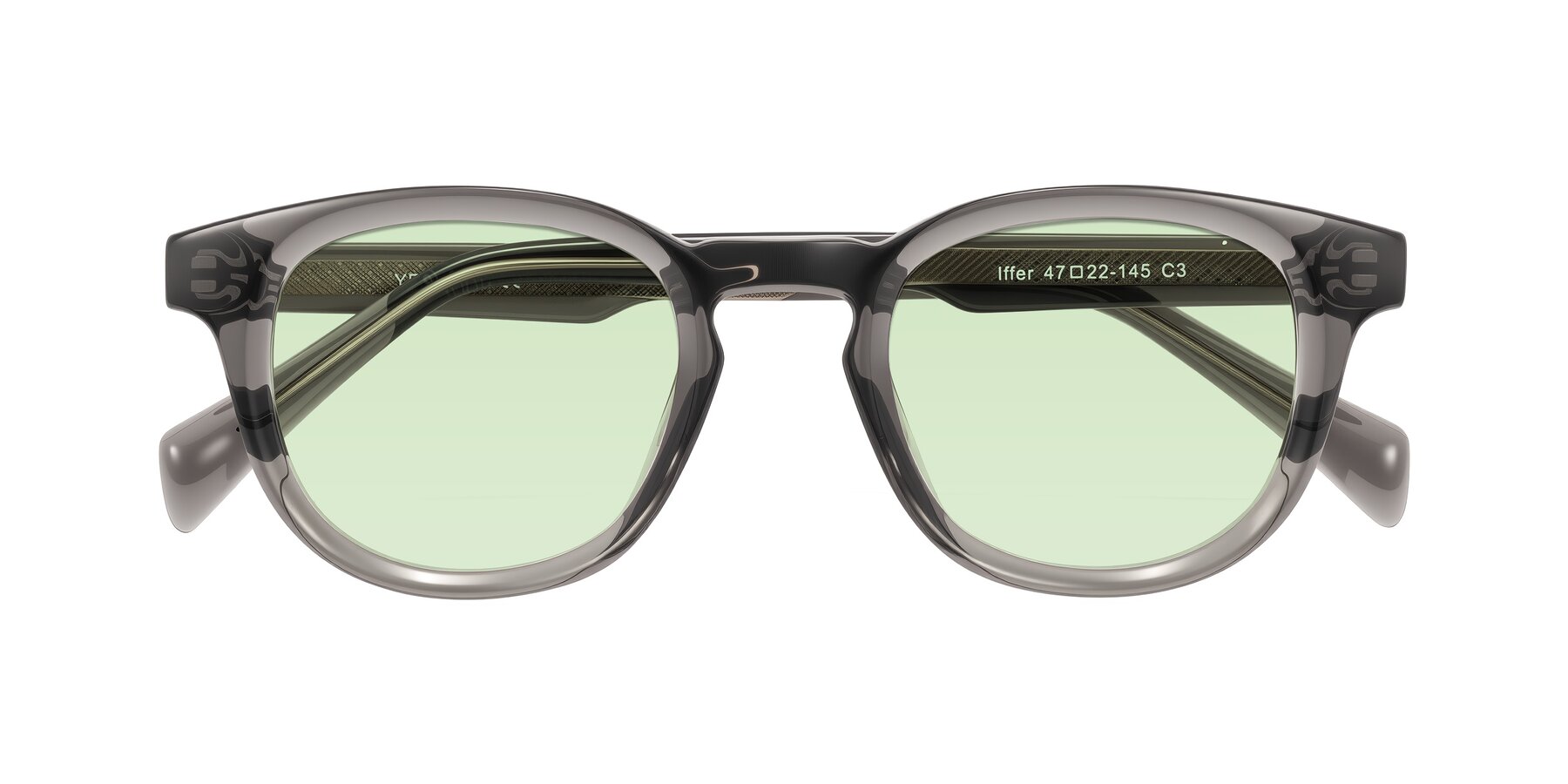 Folded Front of Iffer in Gray with Light Green Tinted Lenses