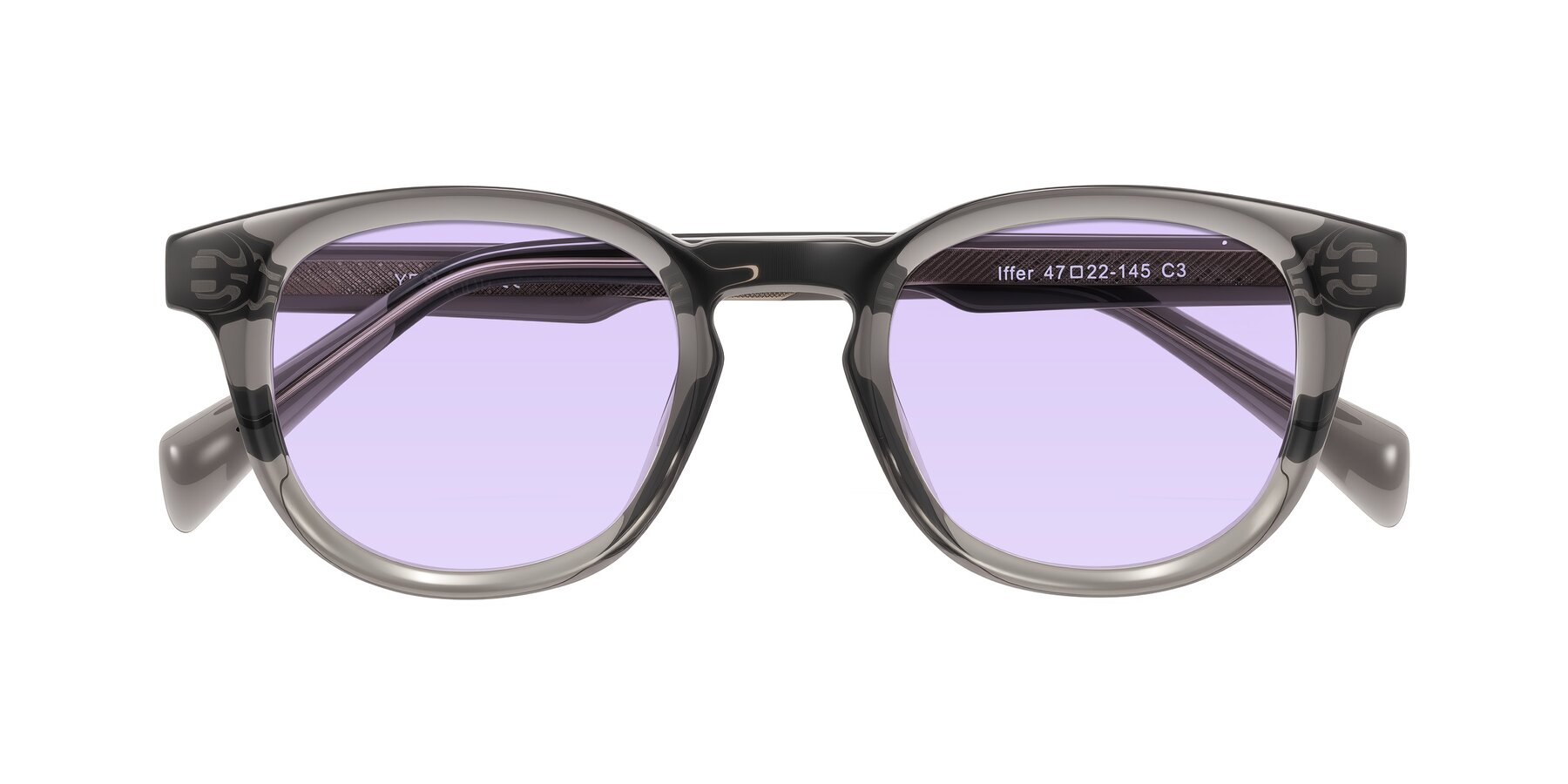 Folded Front of Iffer in Gray with Light Purple Tinted Lenses