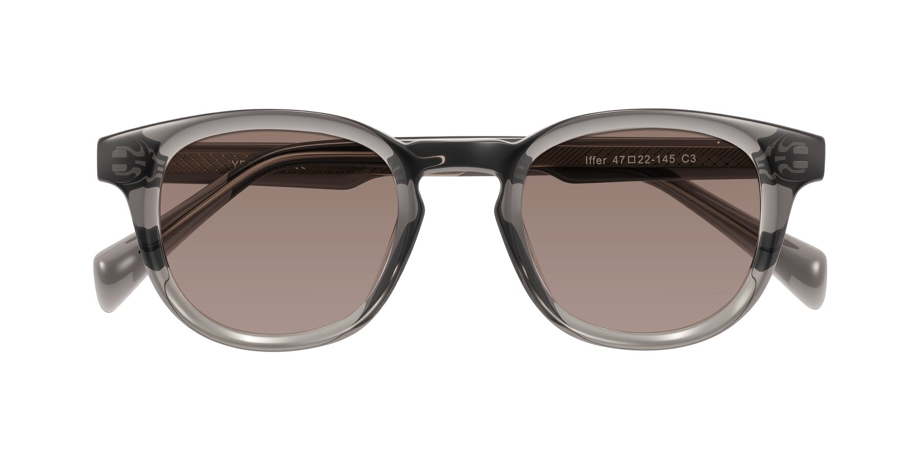 Folded Front of Iffer in Gray with Medium Brown Tinted Lenses