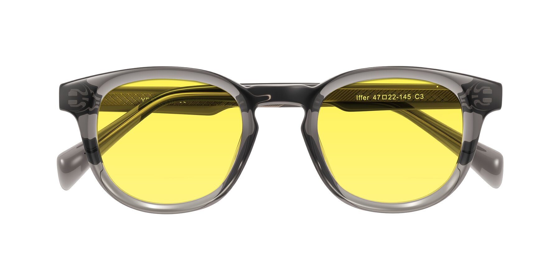 Folded Front of Iffer in Gray with Medium Yellow Tinted Lenses