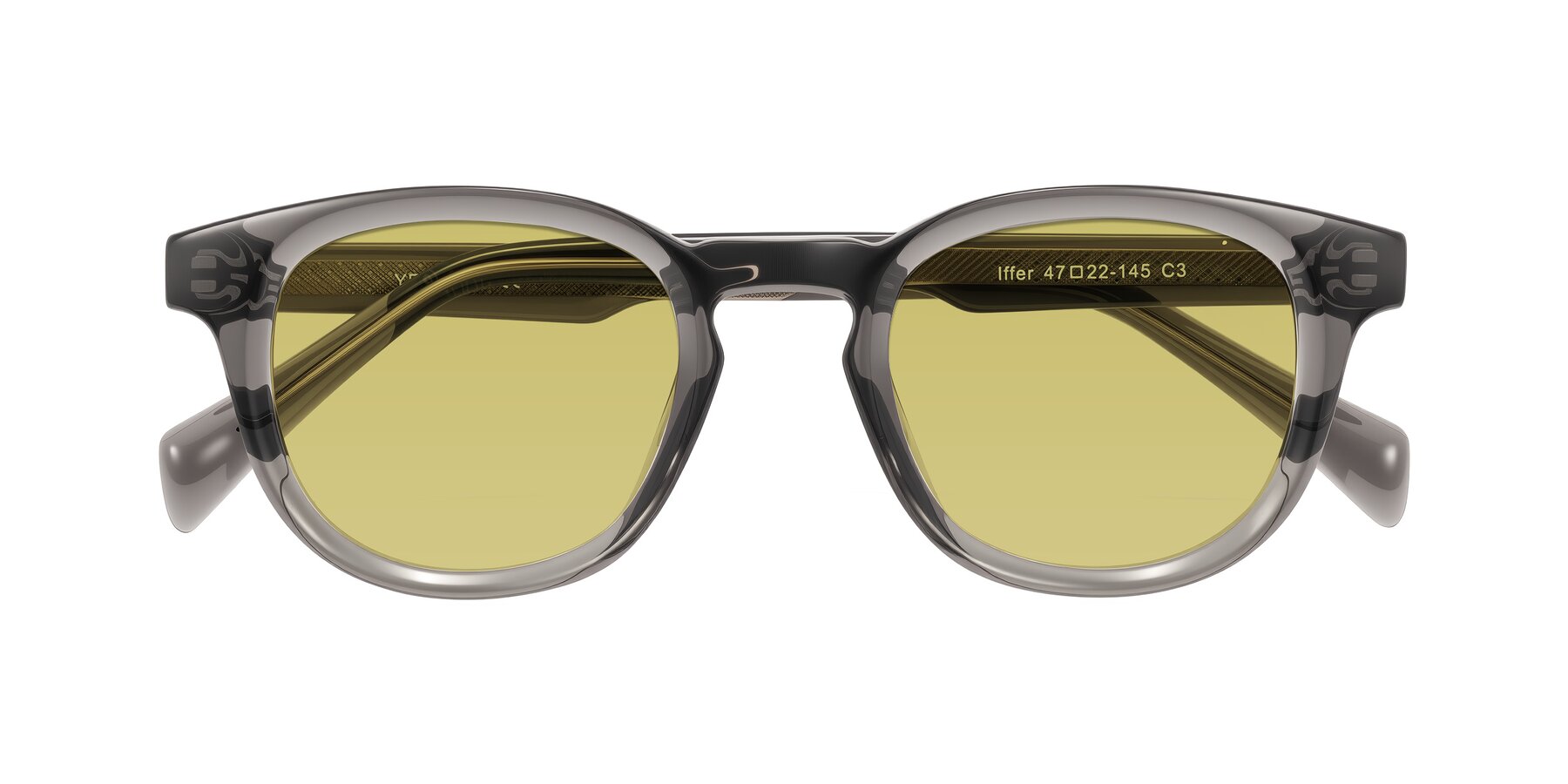Folded Front of Iffer in Gray with Medium Champagne Tinted Lenses