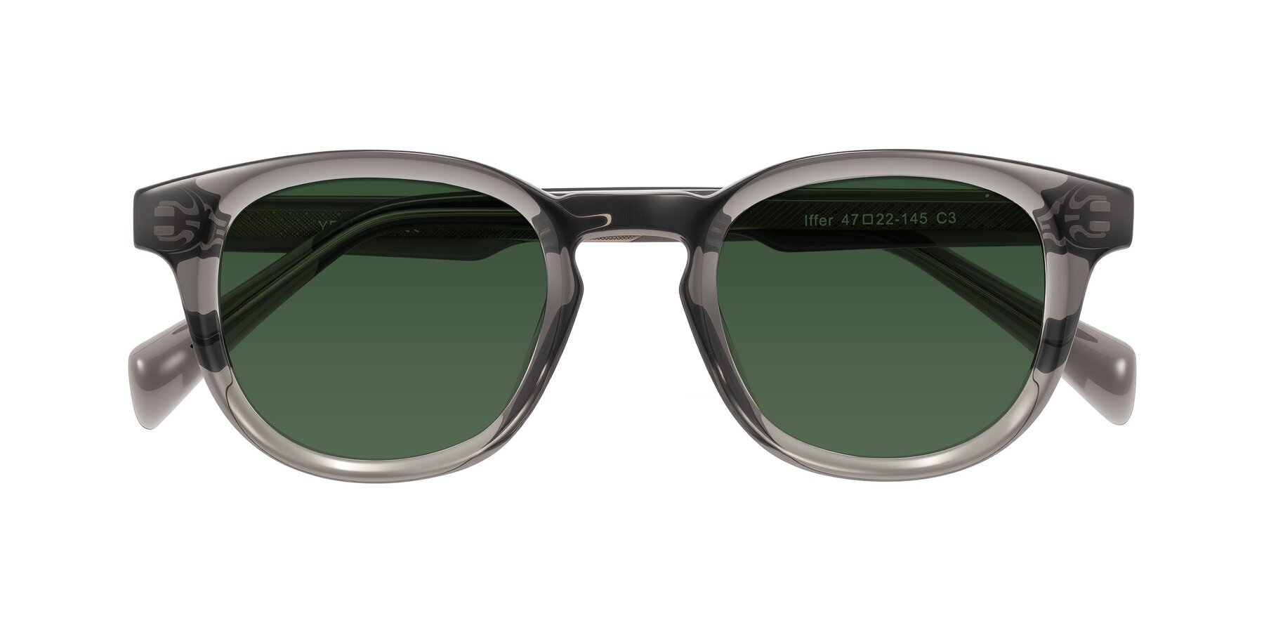 Folded Front of Iffer in Gray with Green Tinted Lenses