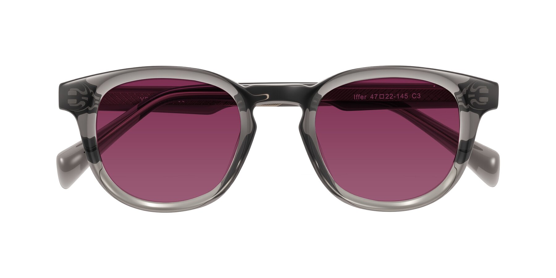 Folded Front of Iffer in Gray with Wine Tinted Lenses