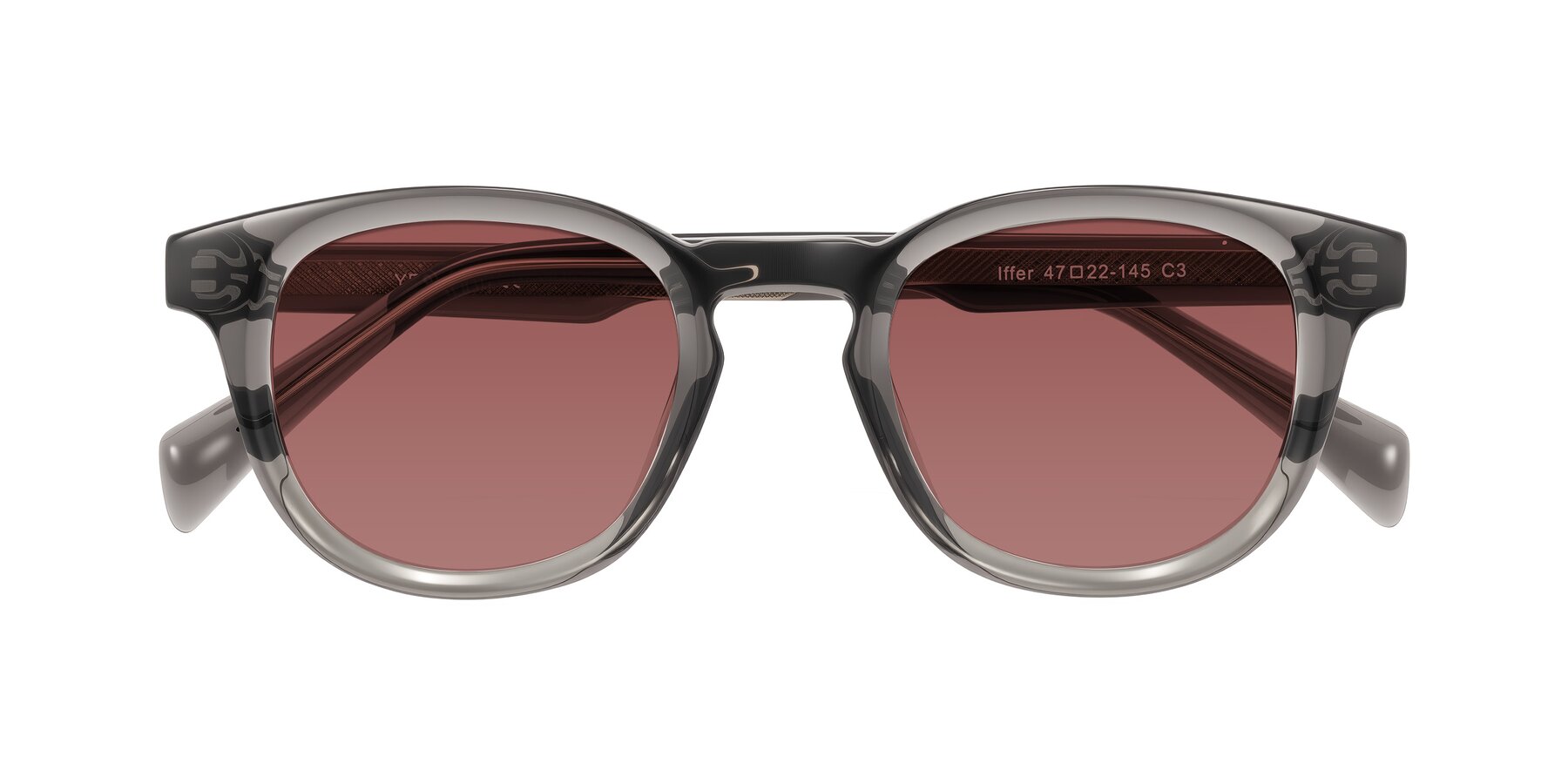 Folded Front of Iffer in Gray with Garnet Tinted Lenses