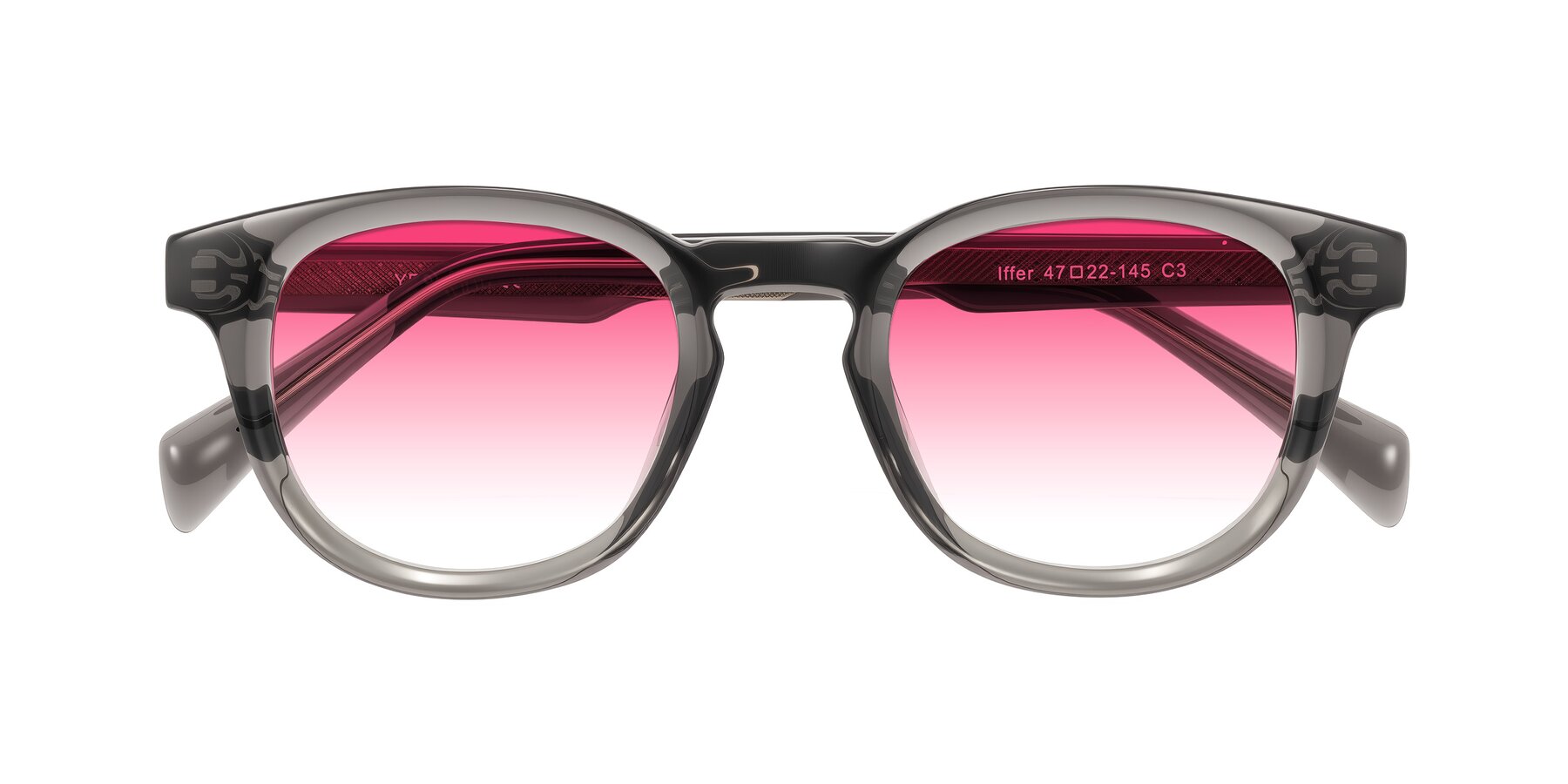 Folded Front of Iffer in Gray with Pink Gradient Lenses
