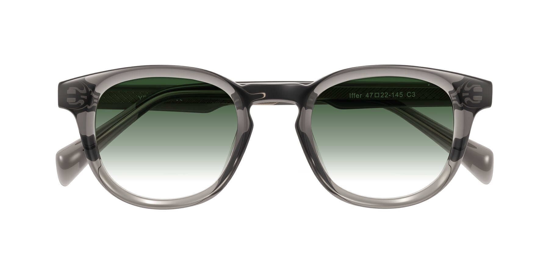 Folded Front of Iffer in Gray with Green Gradient Lenses