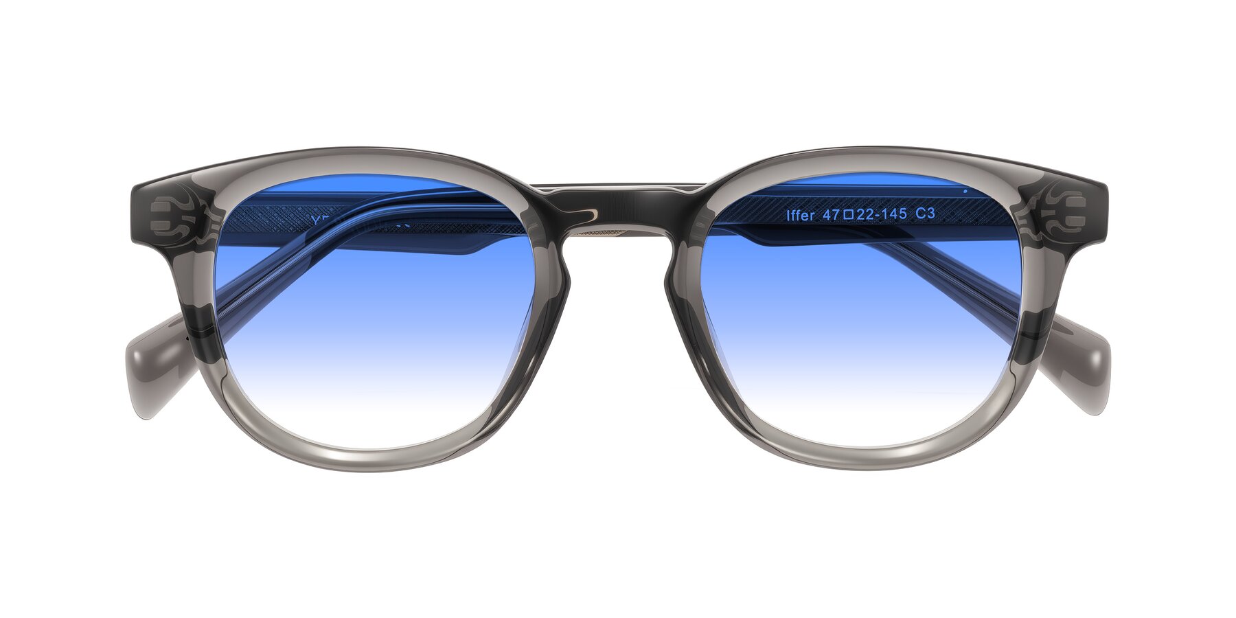 Folded Front of Iffer in Gray with Blue Gradient Lenses