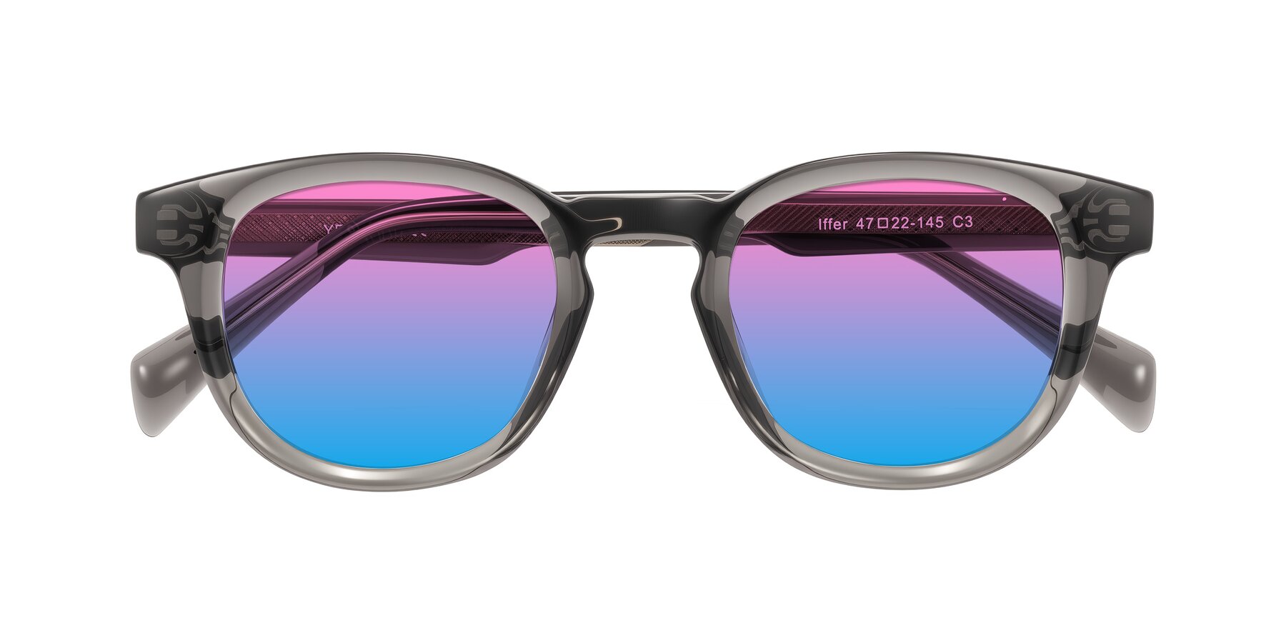 Folded Front of Iffer in Gray with Pink / Blue Gradient Lenses