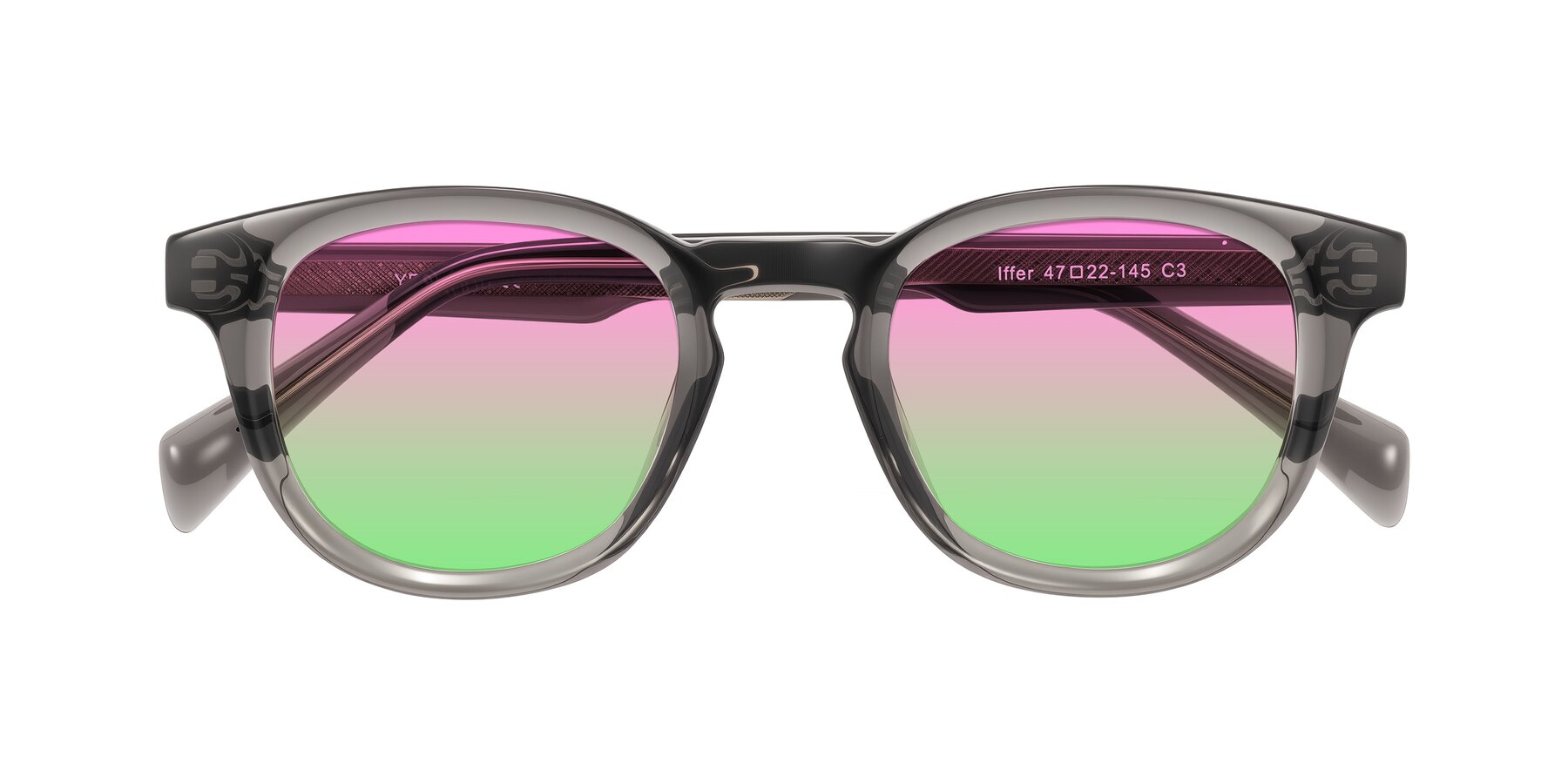 Folded Front of Iffer in Gray with Pink / Green Gradient Lenses