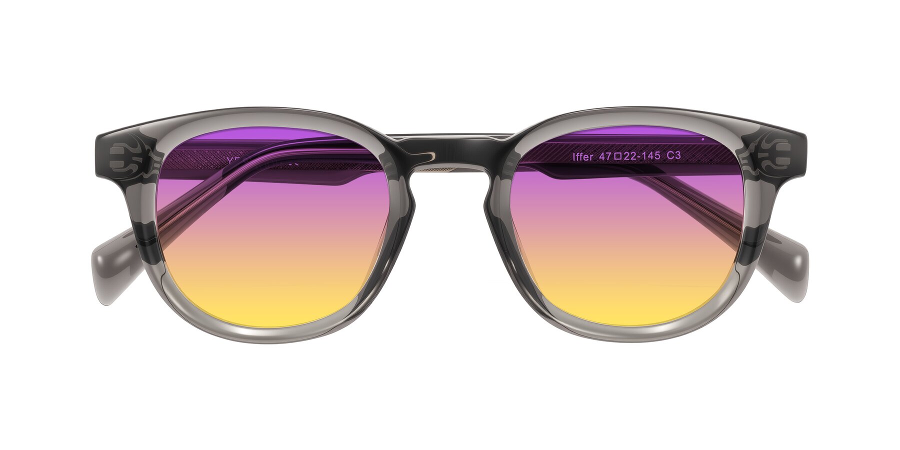 Folded Front of Iffer in Gray with Purple / Yellow Gradient Lenses