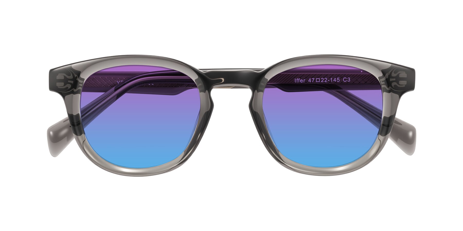 Folded Front of Iffer in Gray with Purple / Blue Gradient Lenses