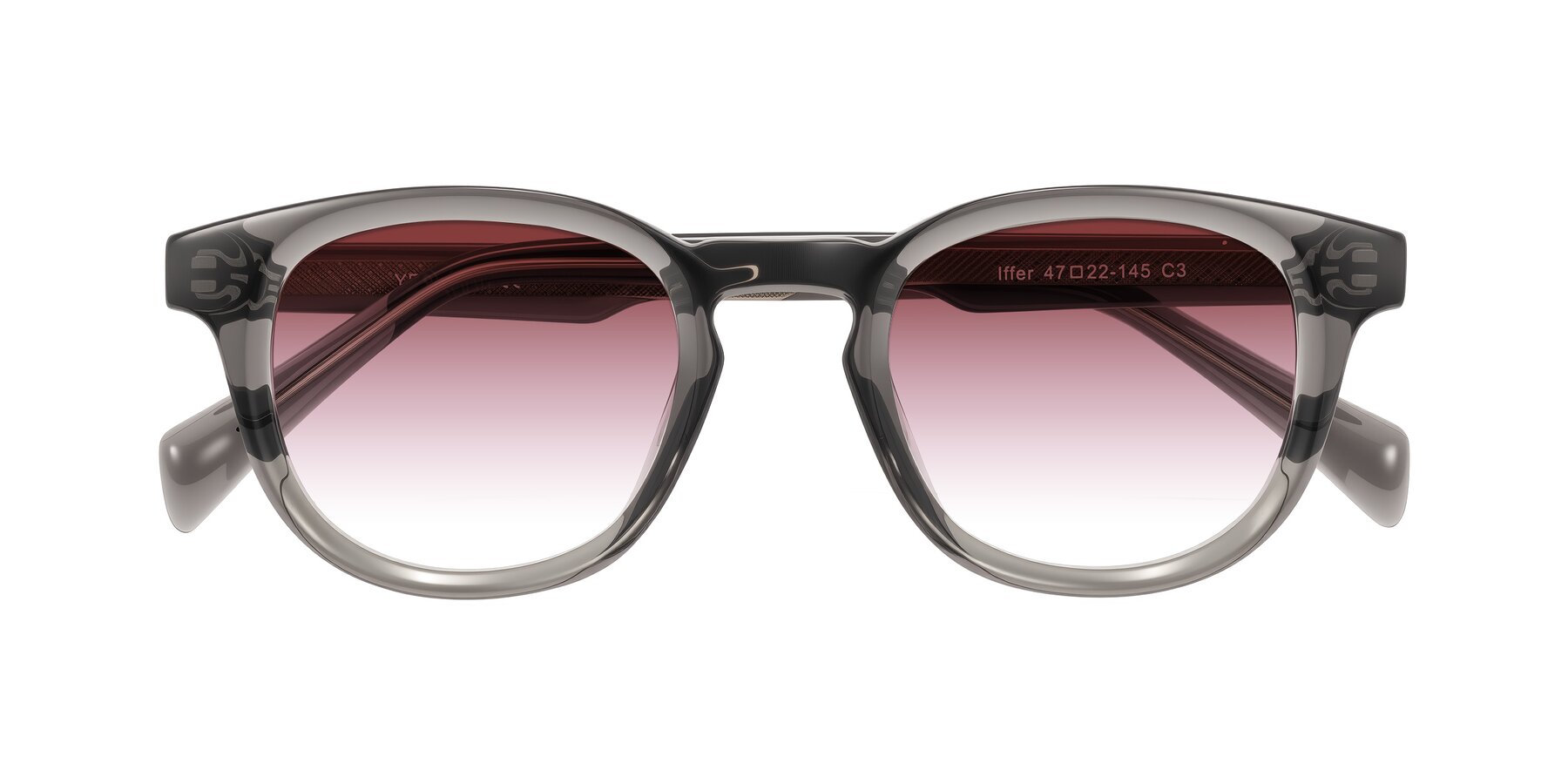 Folded Front of Iffer in Gray with Garnet Gradient Lenses