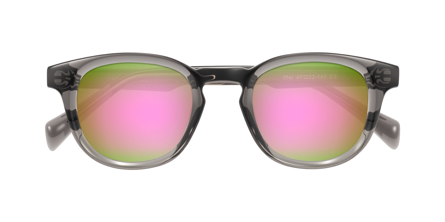 Folded Front of Iffer in Gray with Pink Mirrored Lenses