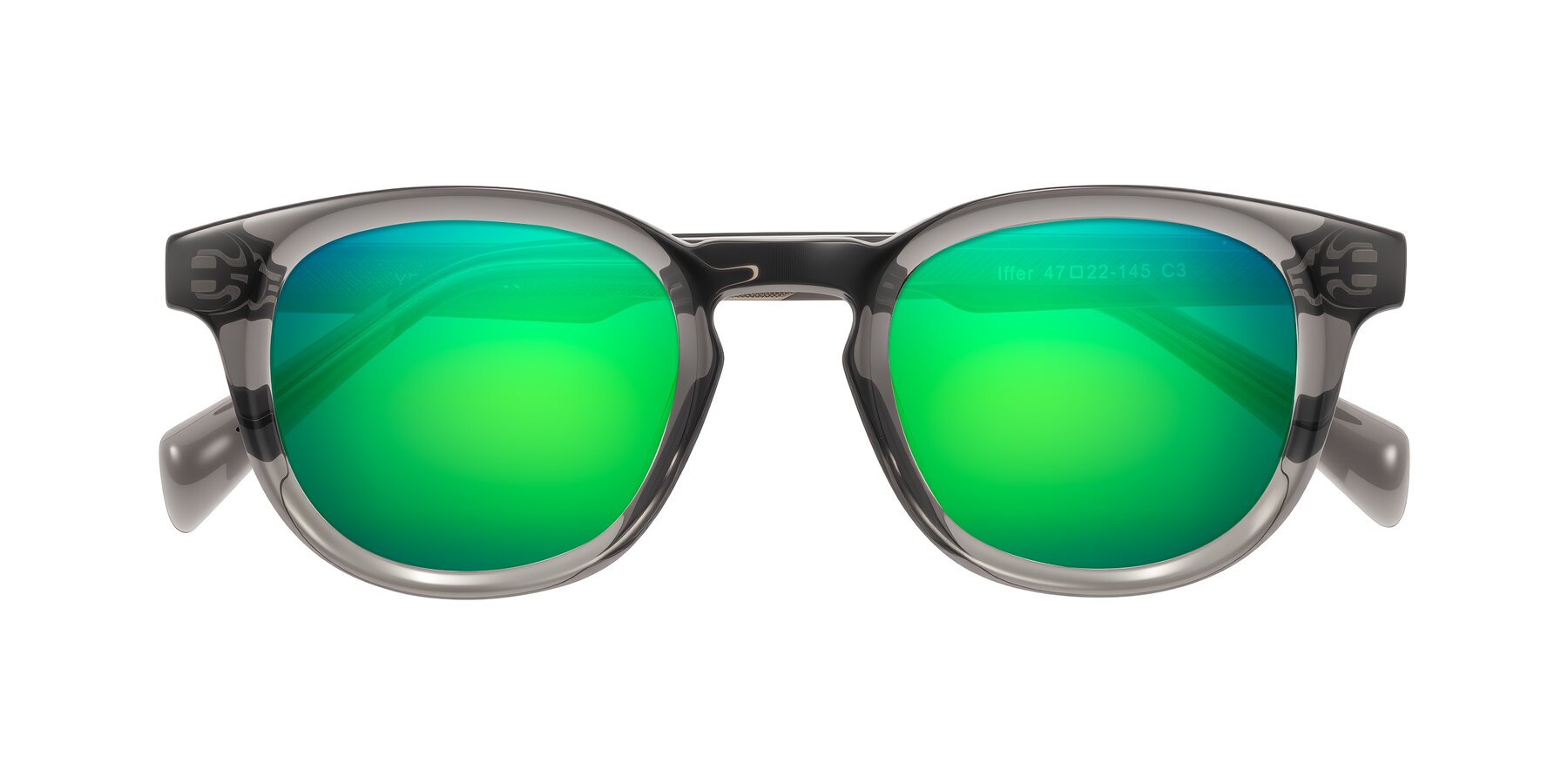 Folded Front of Iffer in Gray with Green Mirrored Lenses