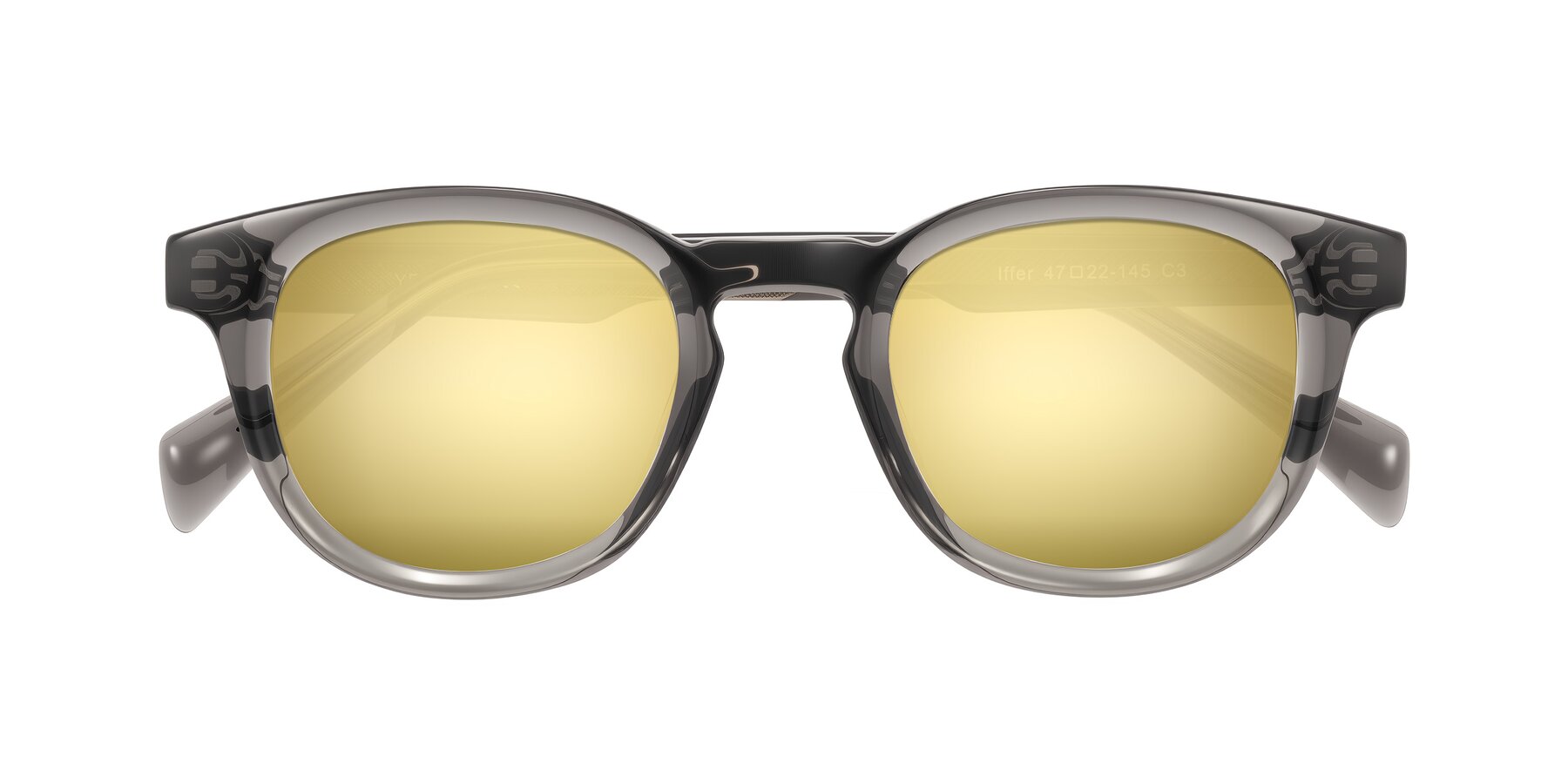 Folded Front of Iffer in Gray with Gold Mirrored Lenses
