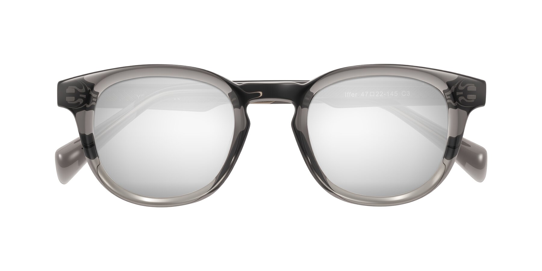 Folded Front of Iffer in Gray with Silver Mirrored Lenses