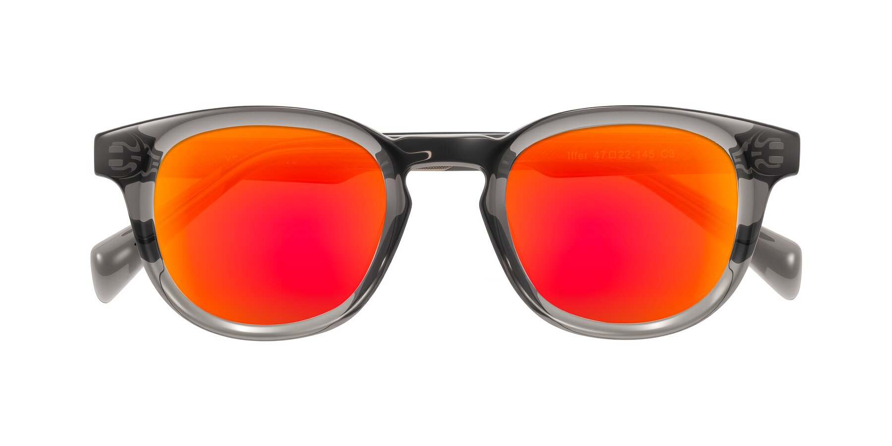 Folded Front of Iffer in Gray with Red Gold Mirrored Lenses