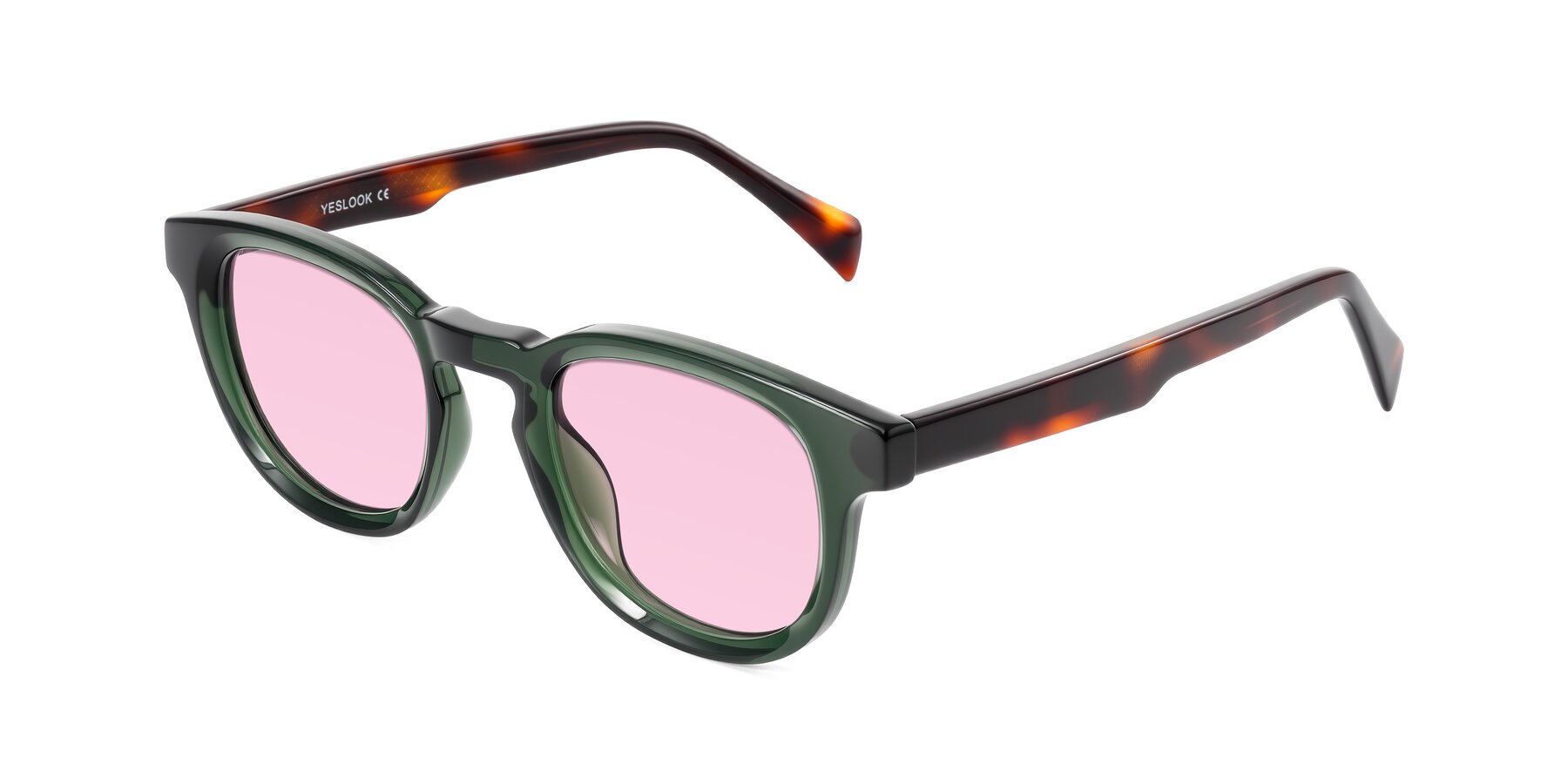 Angle of Iffer in Dark Green/Tortoise with Light Pink Tinted Lenses