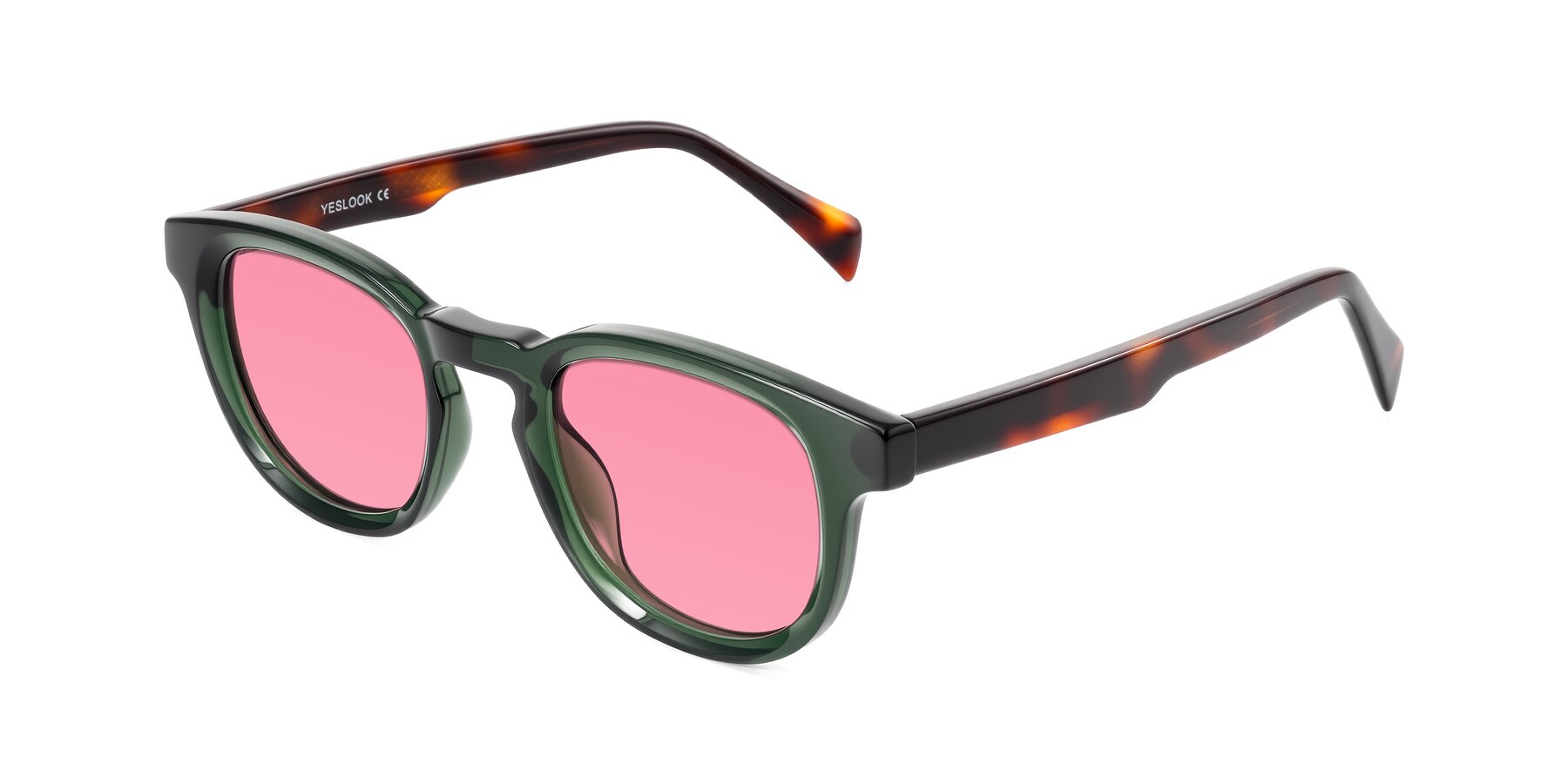 Angle of Iffer in Dark Green/Tortoise with Pink Tinted Lenses