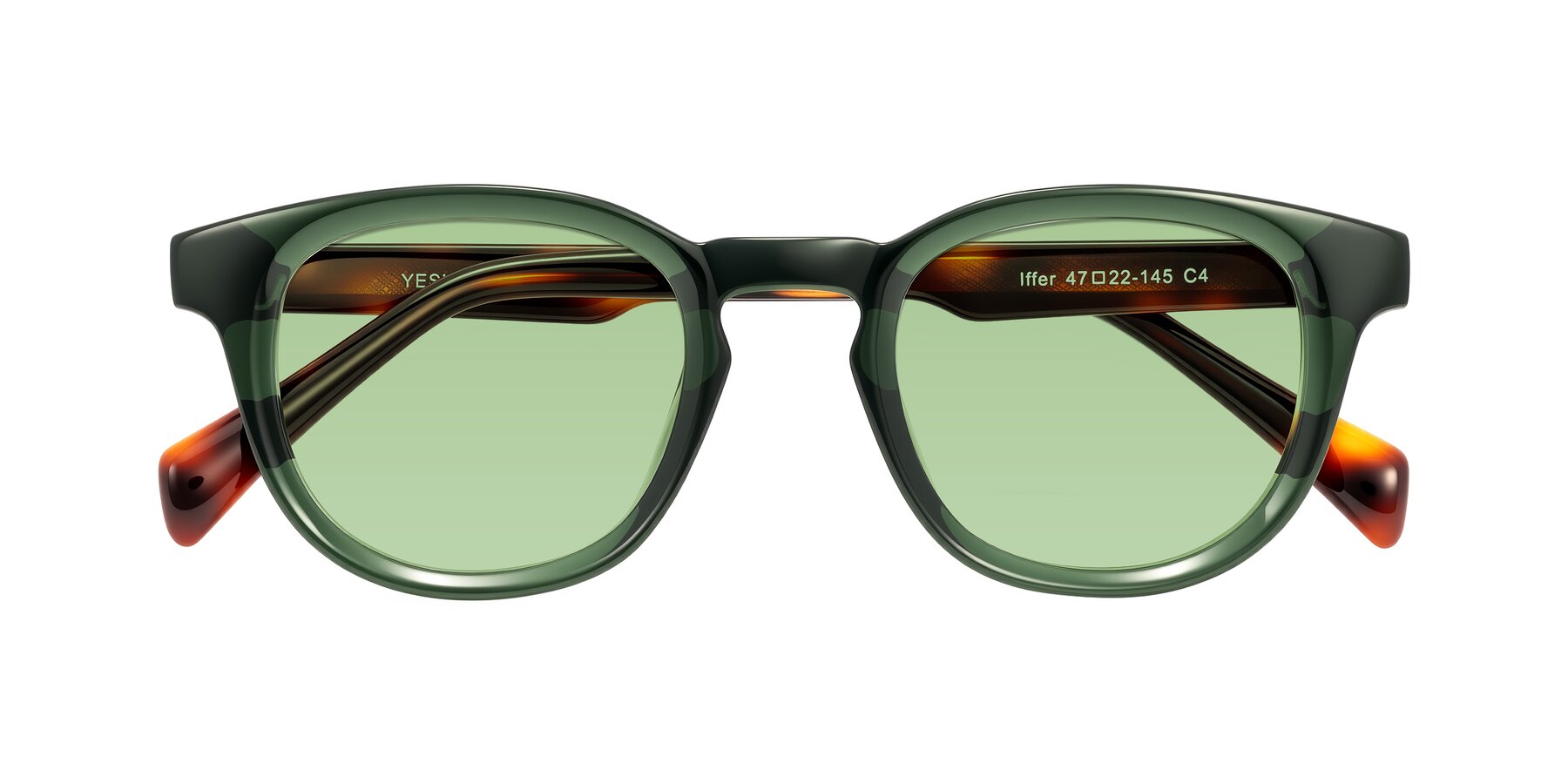 Folded Front of Iffer in Dark Green/Tortoise with Medium Green Tinted Lenses