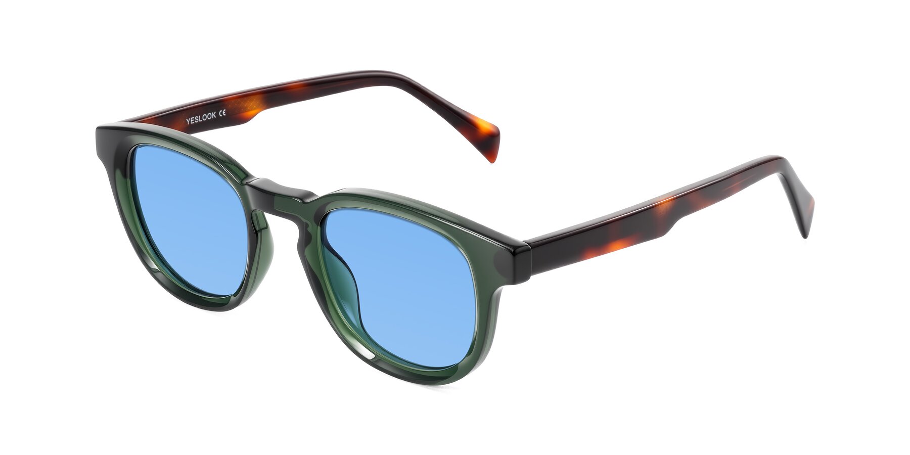 Angle of Iffer in Dark Green/Tortoise with Medium Blue Tinted Lenses