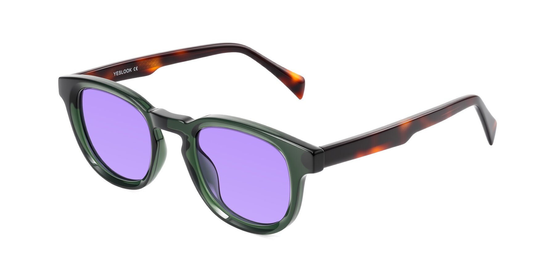 Angle of Iffer in Dark Green/Tortoise with Medium Purple Tinted Lenses