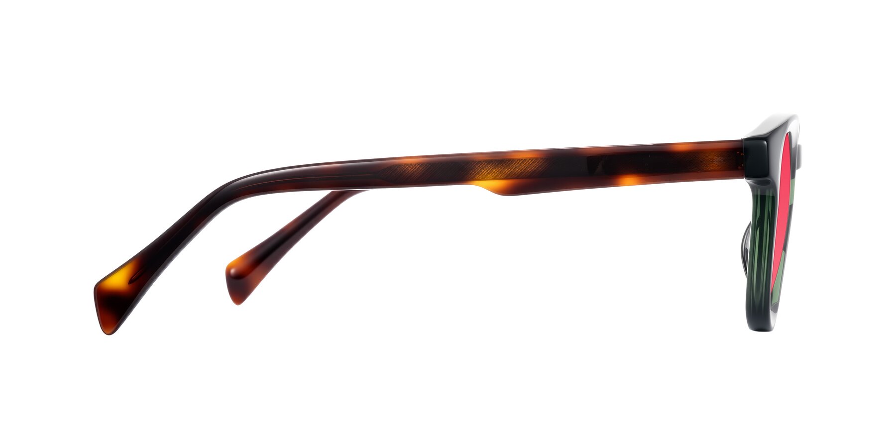 Side of Iffer in Dark Green/Tortoise with Red Tinted Lenses