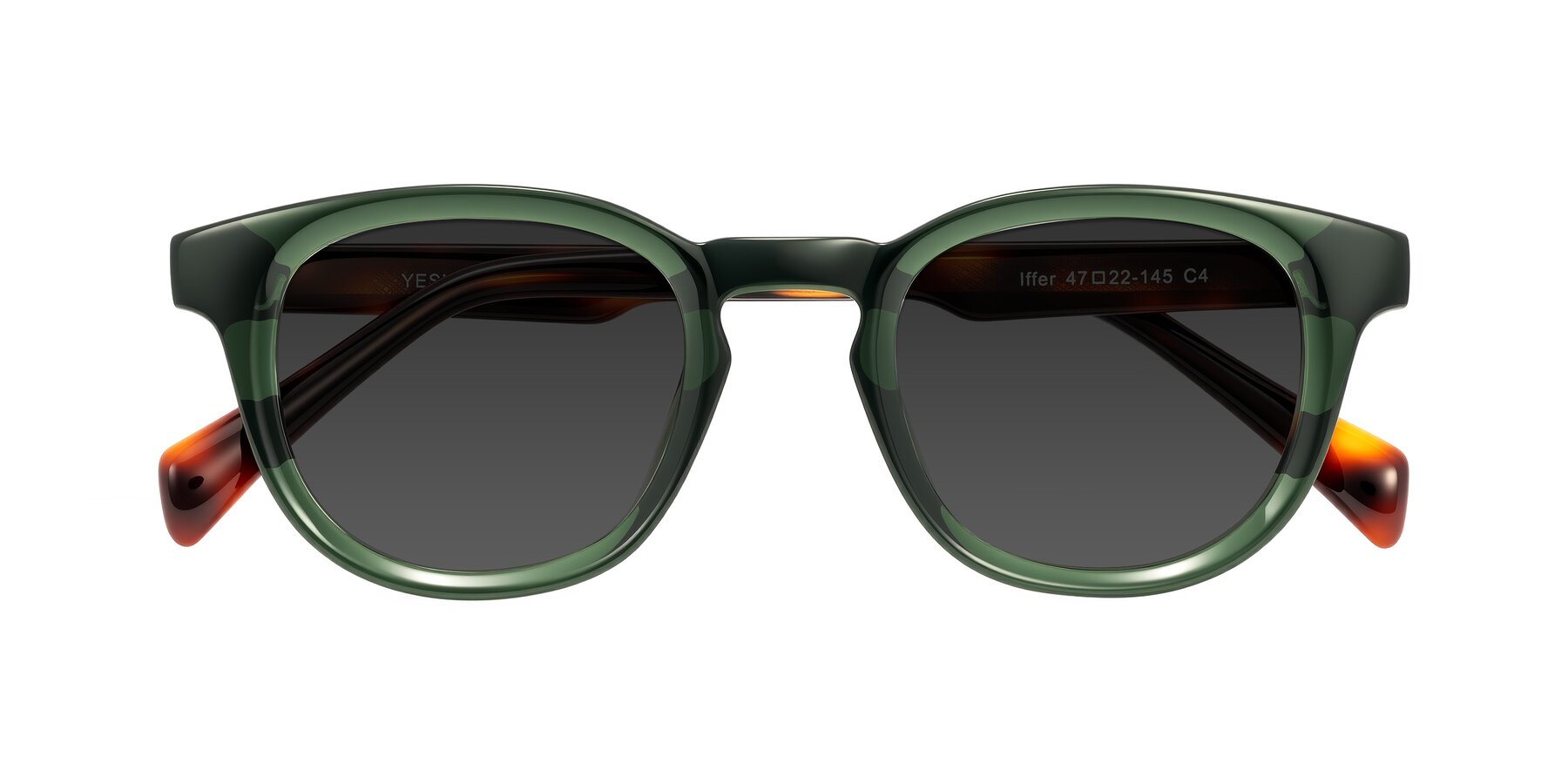 Folded Front of Iffer in Dark Green/Tortoise with Gray Tinted Lenses