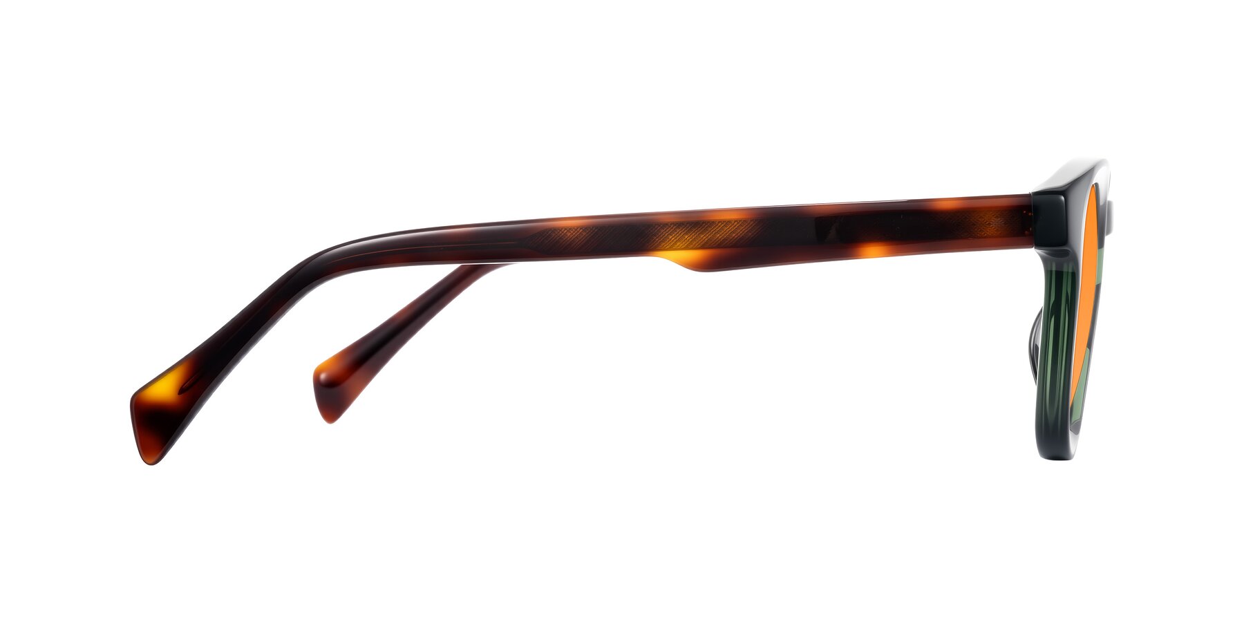 Side of Iffer in Dark Green/Tortoise with Orange Tinted Lenses