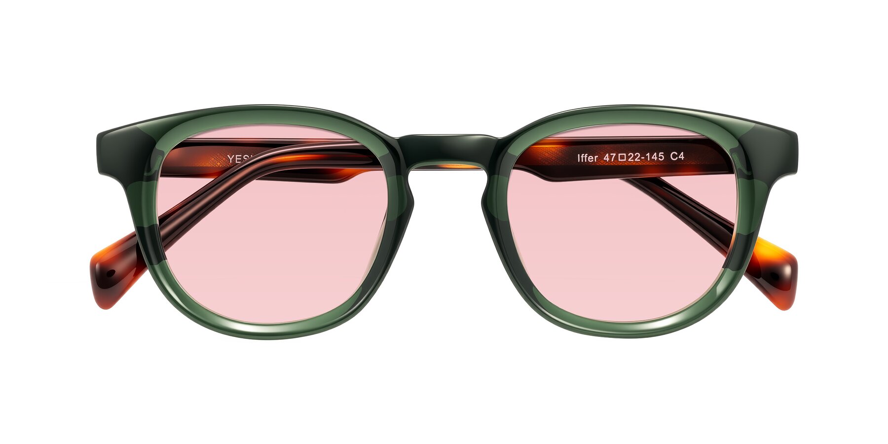 Folded Front of Iffer in Dark Green/Tortoise with Light Garnet Tinted Lenses