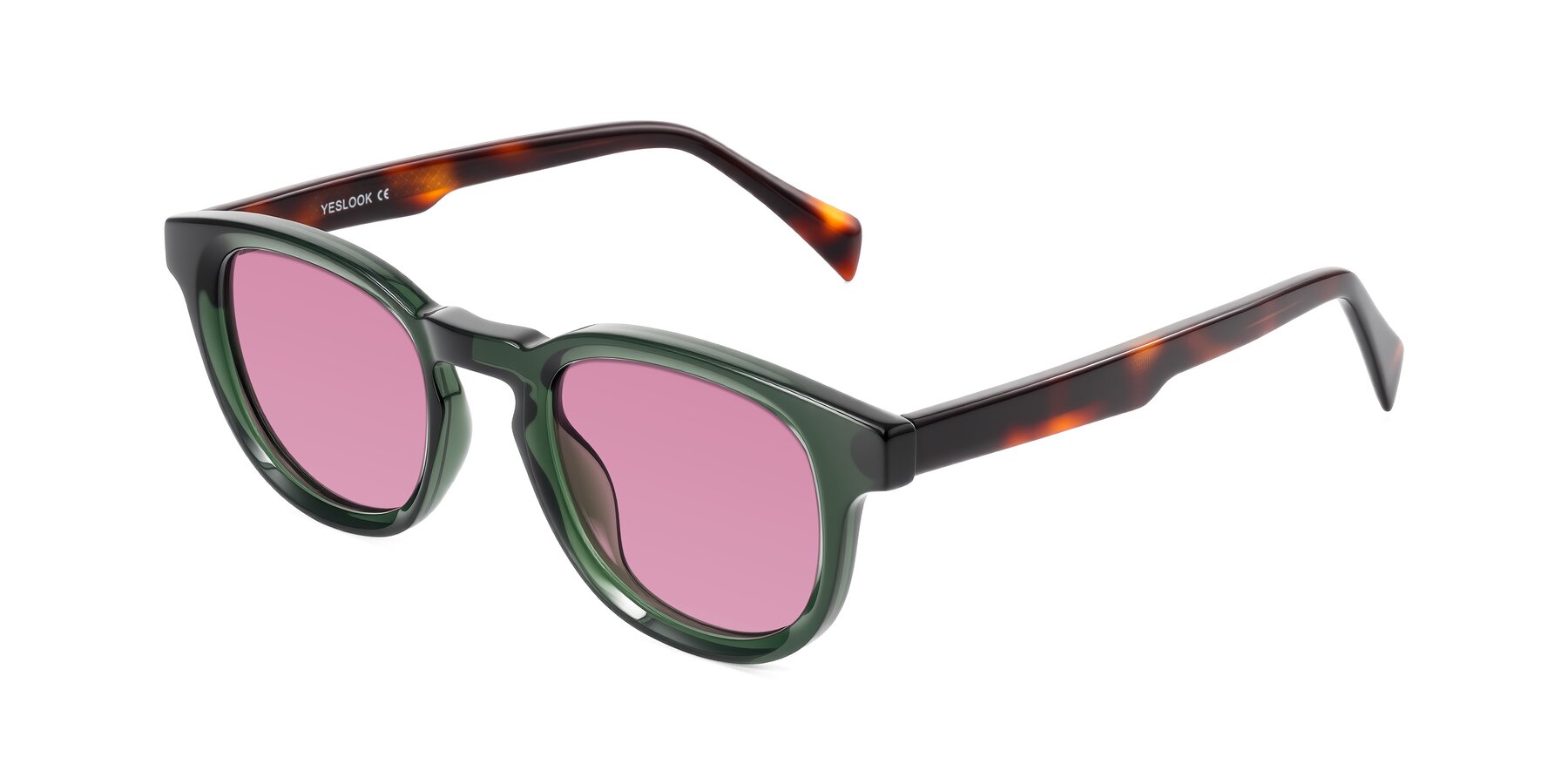 Angle of Iffer in Dark Green/Tortoise with Medium Wine Tinted Lenses