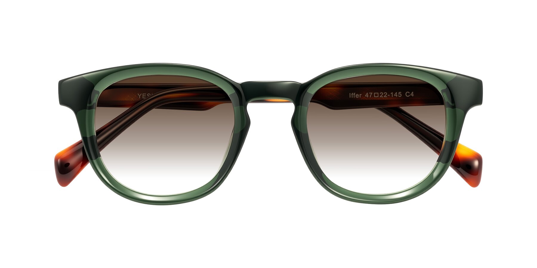 Folded Front of Iffer in Dark Green/Tortoise with Brown Gradient Lenses