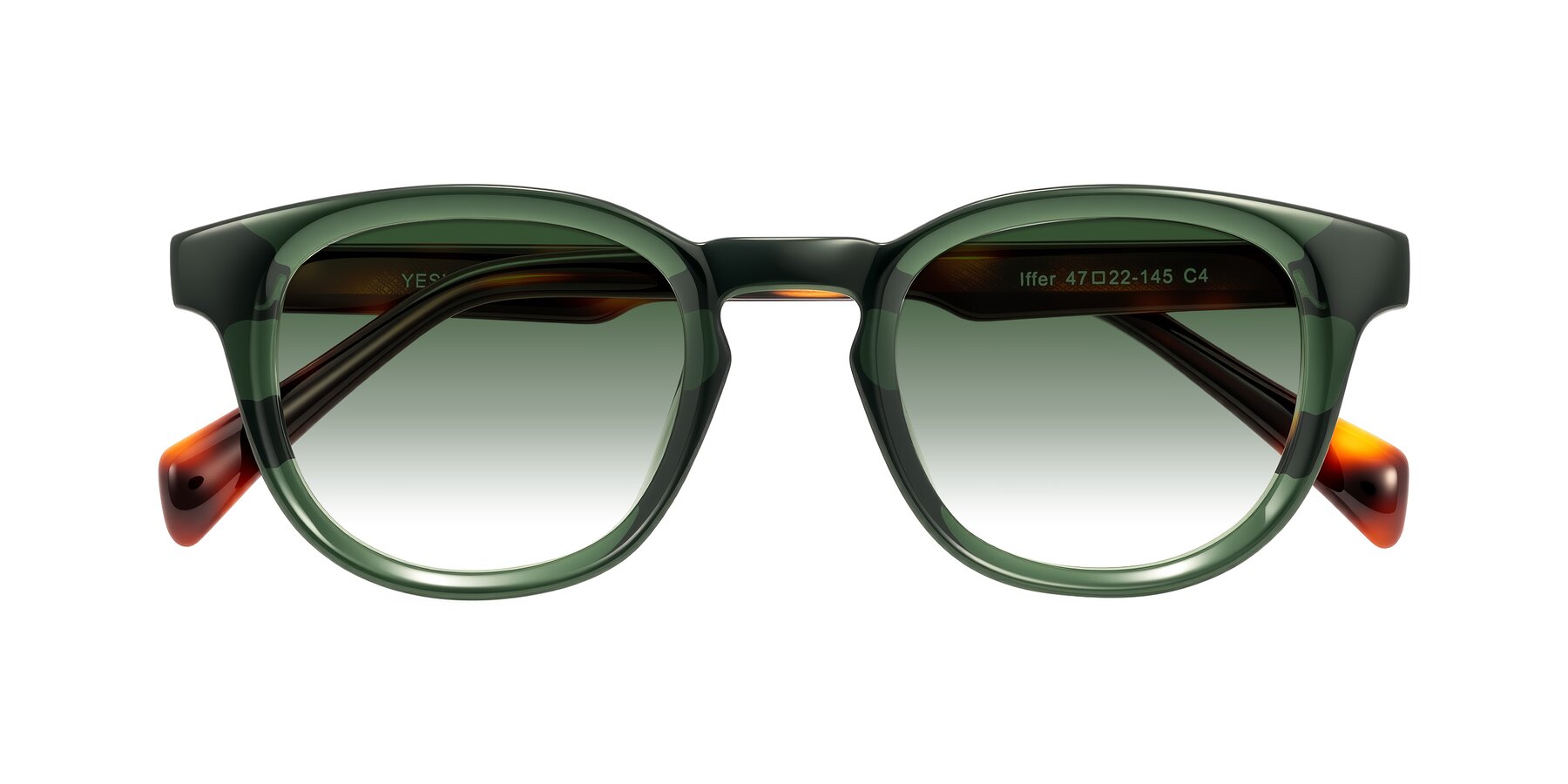Folded Front of Iffer in Dark Green/Tortoise with Green Gradient Lenses