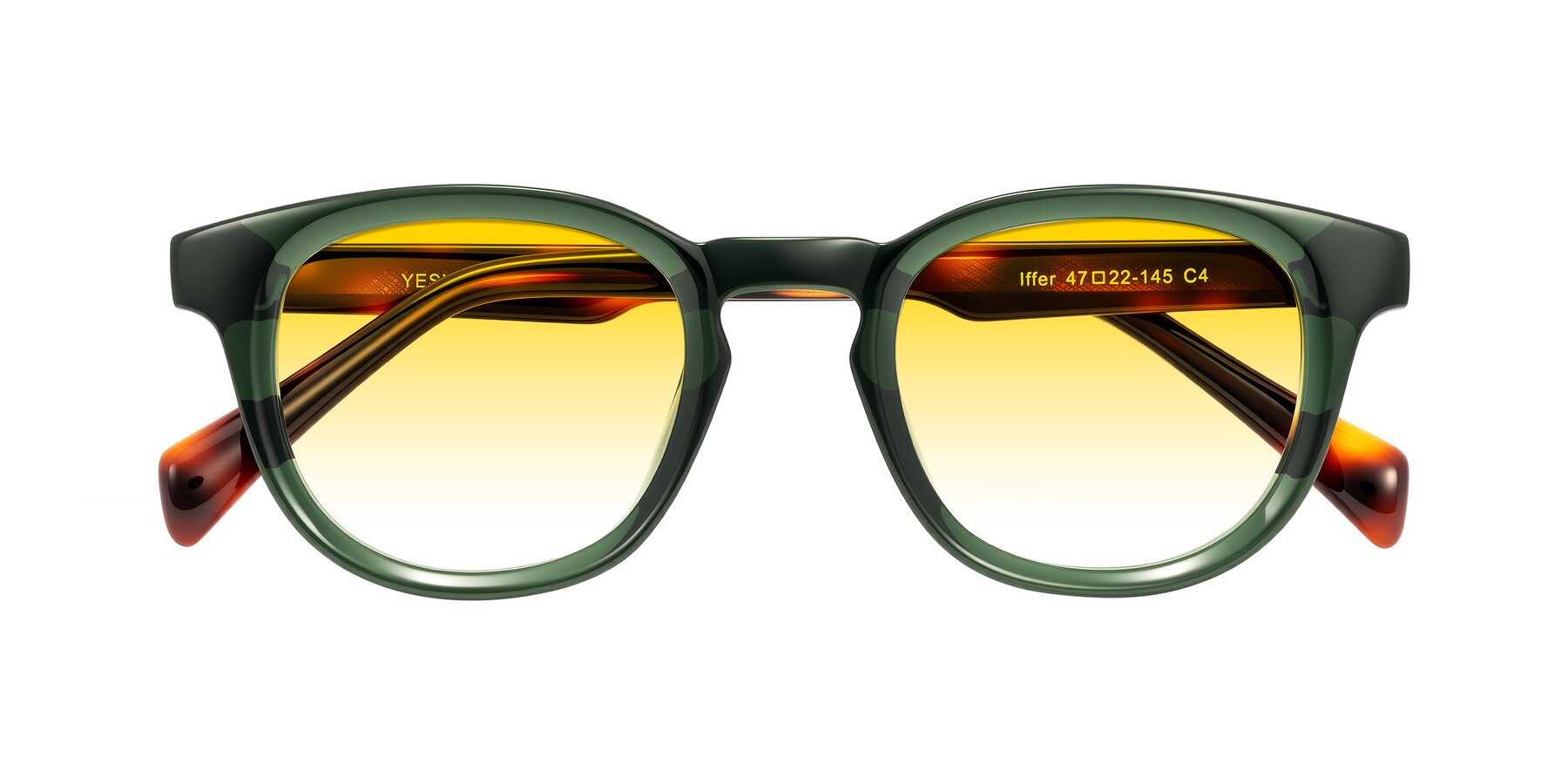 Folded Front of Iffer in Dark Green/Tortoise with Yellow Gradient Lenses