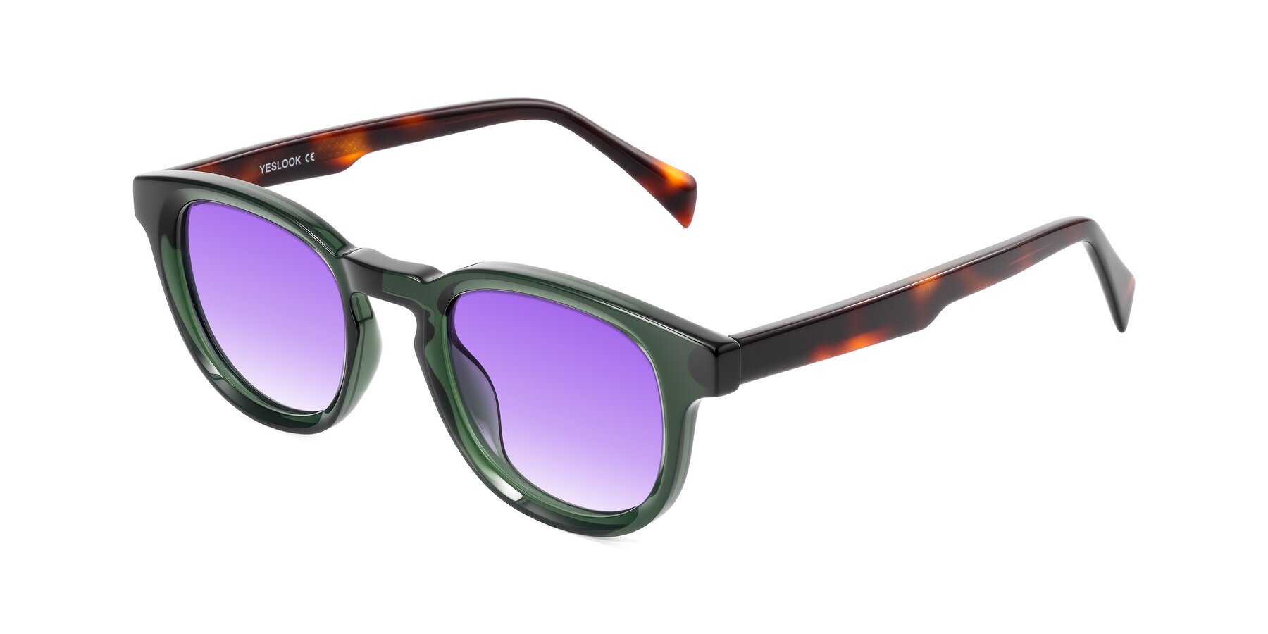 Angle of Iffer in Dark Green/Tortoise with Purple Gradient Lenses