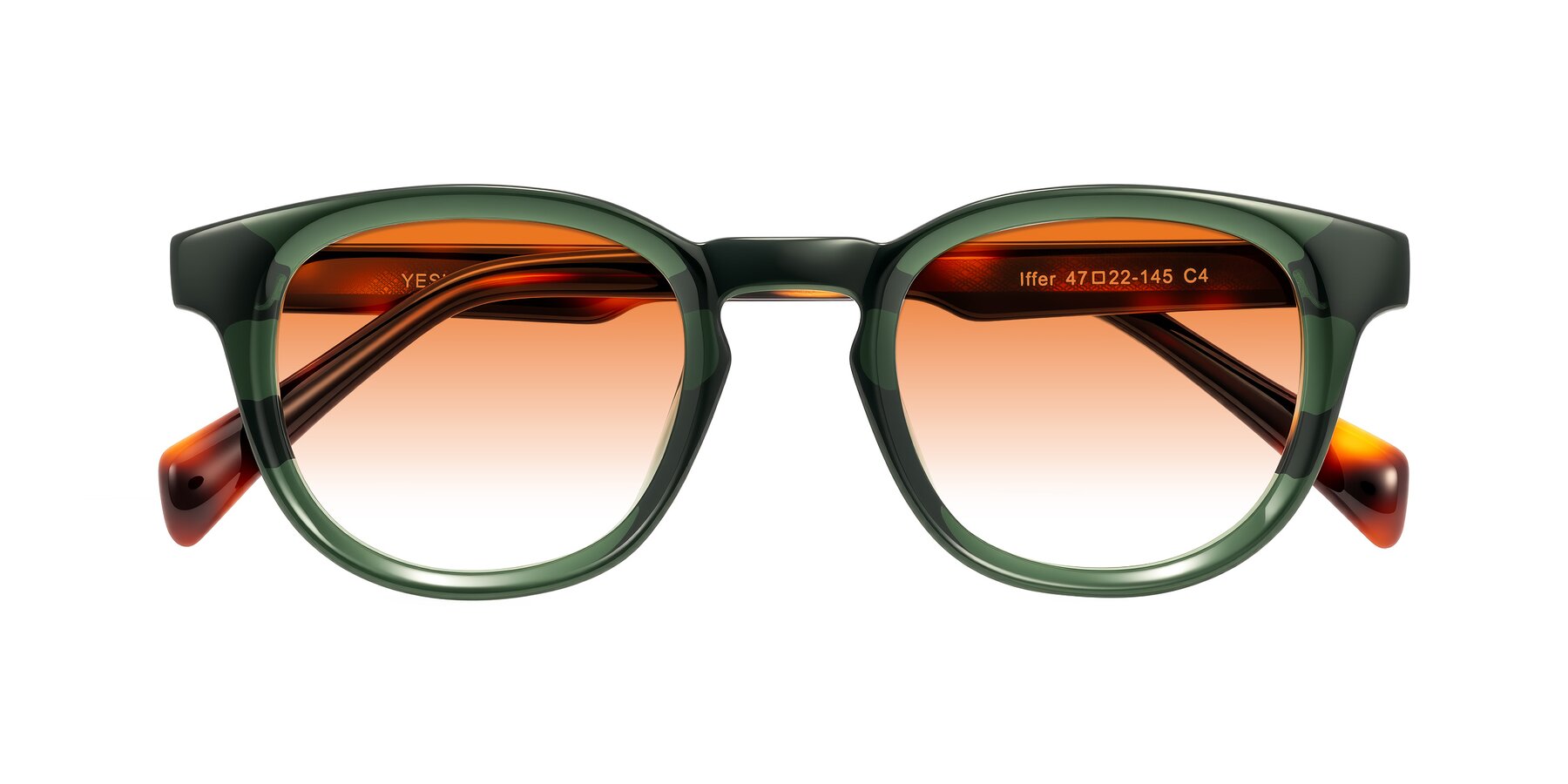 Folded Front of Iffer in Dark Green/Tortoise with Orange Gradient Lenses