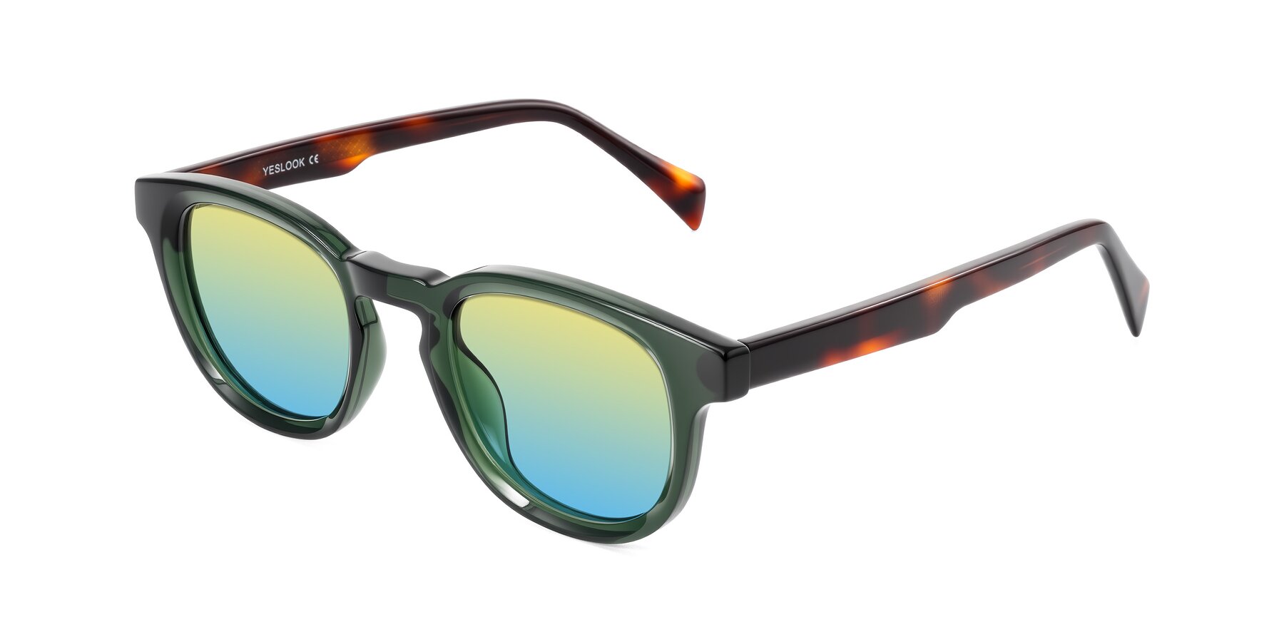 Angle of Iffer in Dark Green/Tortoise with Yellow / Blue Gradient Lenses