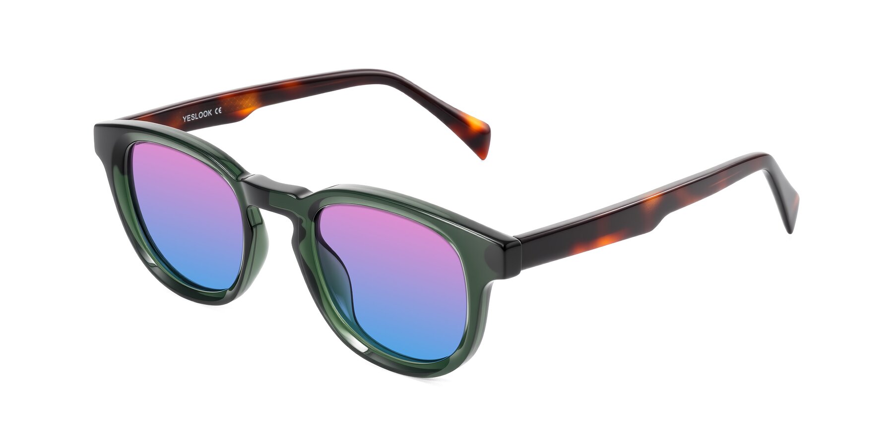 Angle of Iffer in Dark Green/Tortoise with Pink / Blue Gradient Lenses