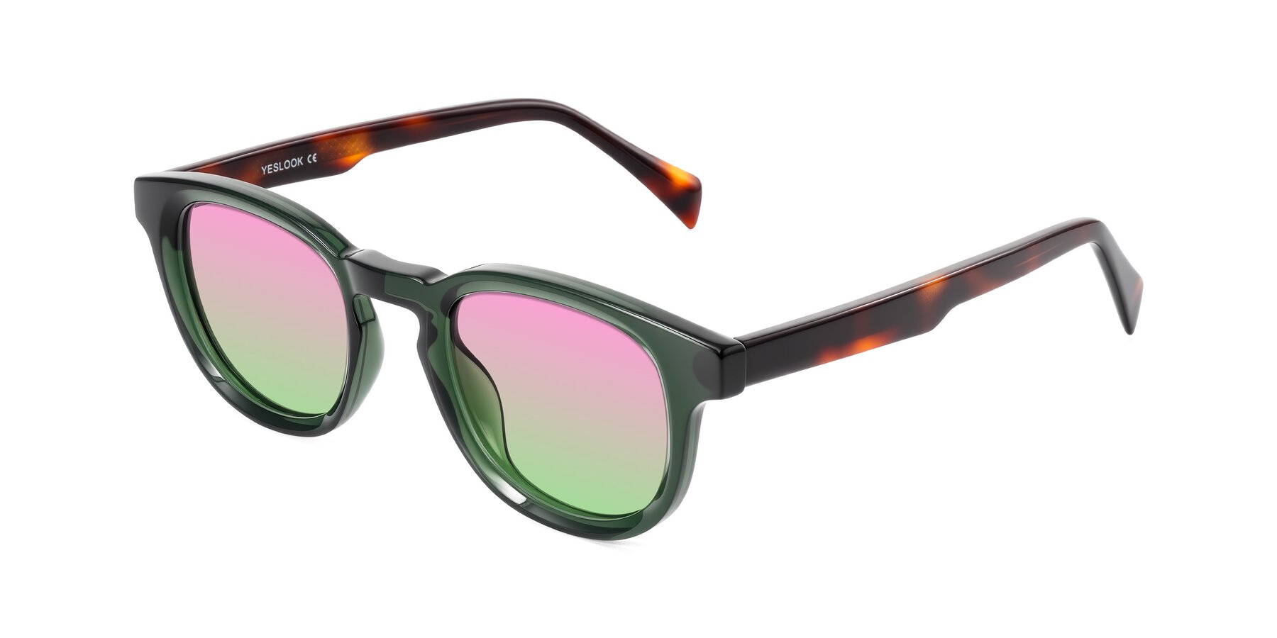 Angle of Iffer in Dark Green/Tortoise with Pink / Green Gradient Lenses
