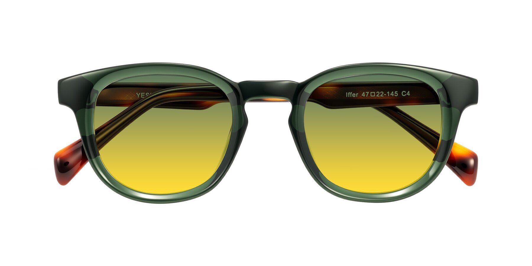 Folded Front of Iffer in Dark Green/Tortoise with Green / Yellow Gradient Lenses