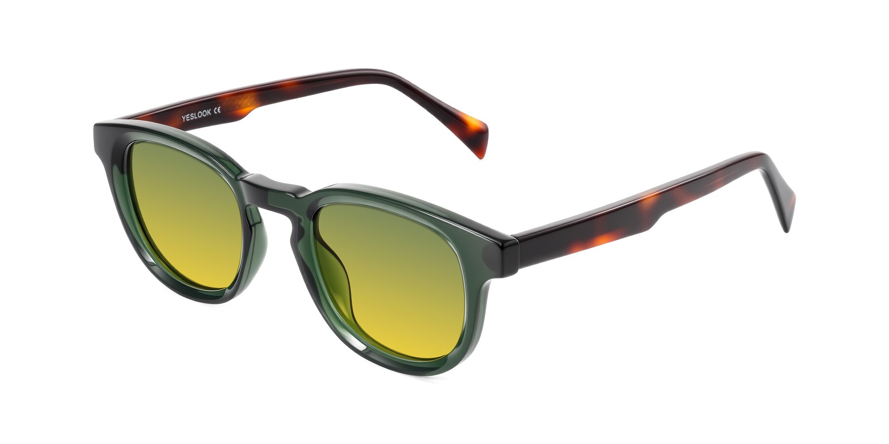 Angle of Iffer in Dark Green/Tortoise with Green / Yellow Gradient Lenses