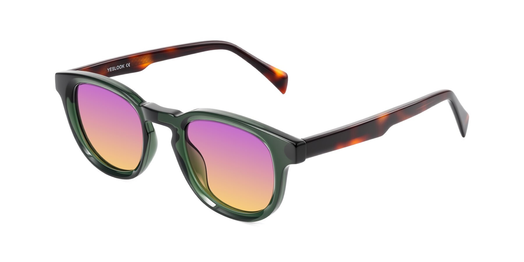 Angle of Iffer in Dark Green/Tortoise with Purple / Yellow Gradient Lenses