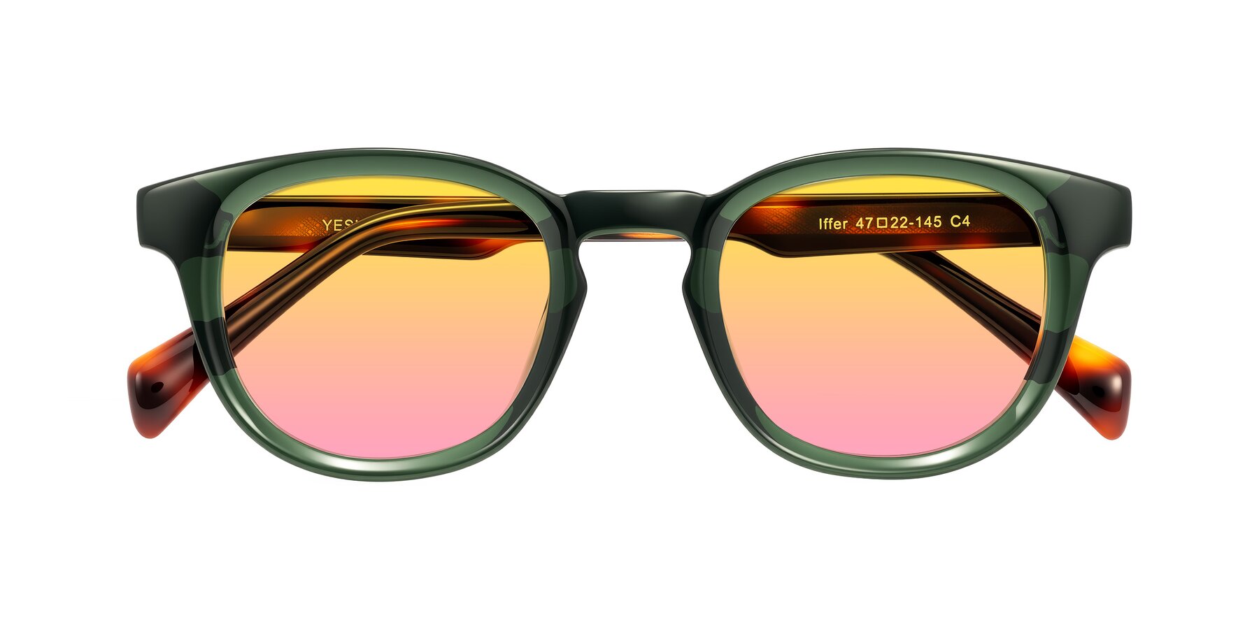 Folded Front of Iffer in Dark Green/Tortoise with Yellow / Pink Gradient Lenses