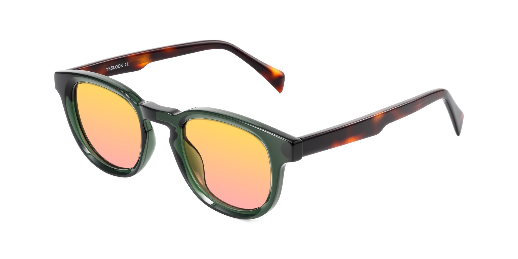 Angle of Iffer in Dark Green/Tortoise with Yellow / Pink Gradient Lenses