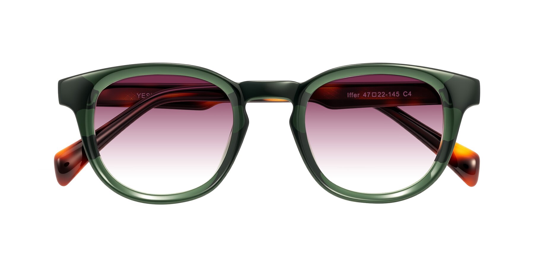 Folded Front of Iffer in Dark Green/Tortoise with Wine Gradient Lenses